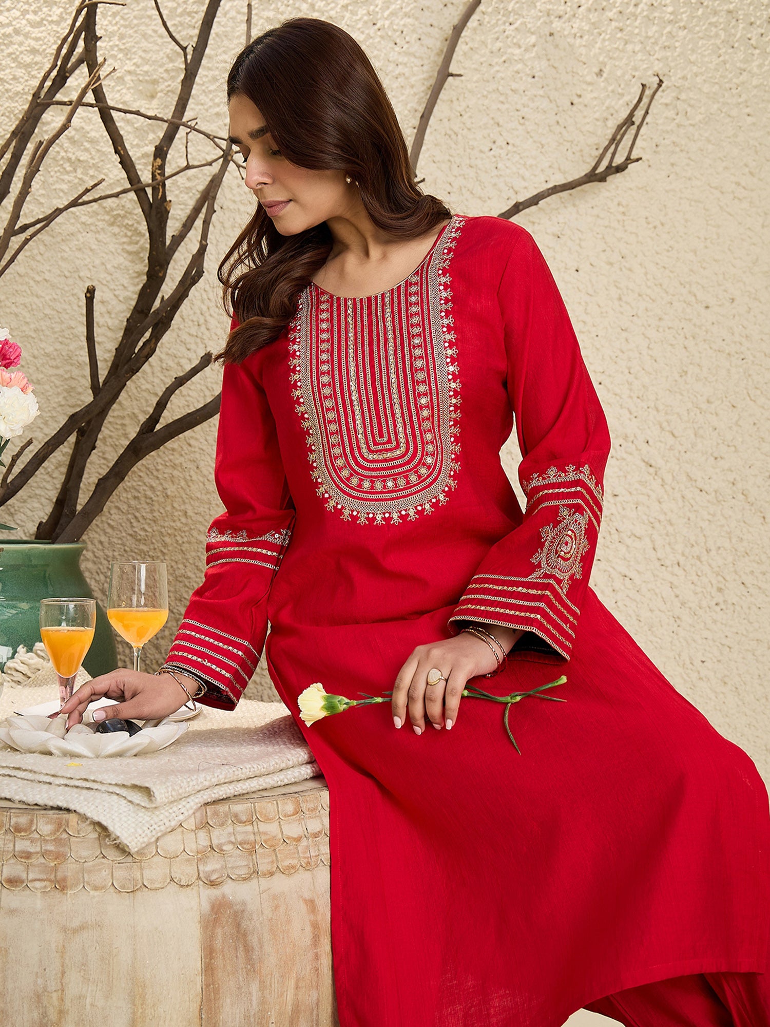 Red Kurta Sets  For women,indo era, indoera, kurta set for women, women kurta set, women suit, summer wear for women, festive suit for women, mother's day outfit, dress for mother, mother's day special, heeramandi dress