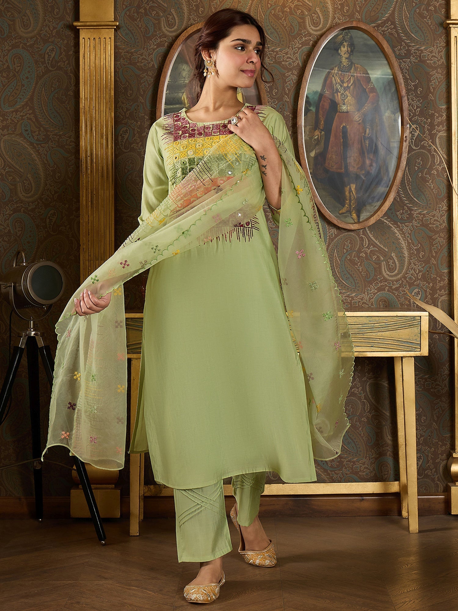 indo era, suit, kurta set for women, indo era kurta, kurta sets for ladies, summer dresses for women, 3 piece suit, cotton kurta set for women, new arrivals, women kurti plazo set, women in suit, kurta suit, floral kurta, short suit, spring summer, Green suit