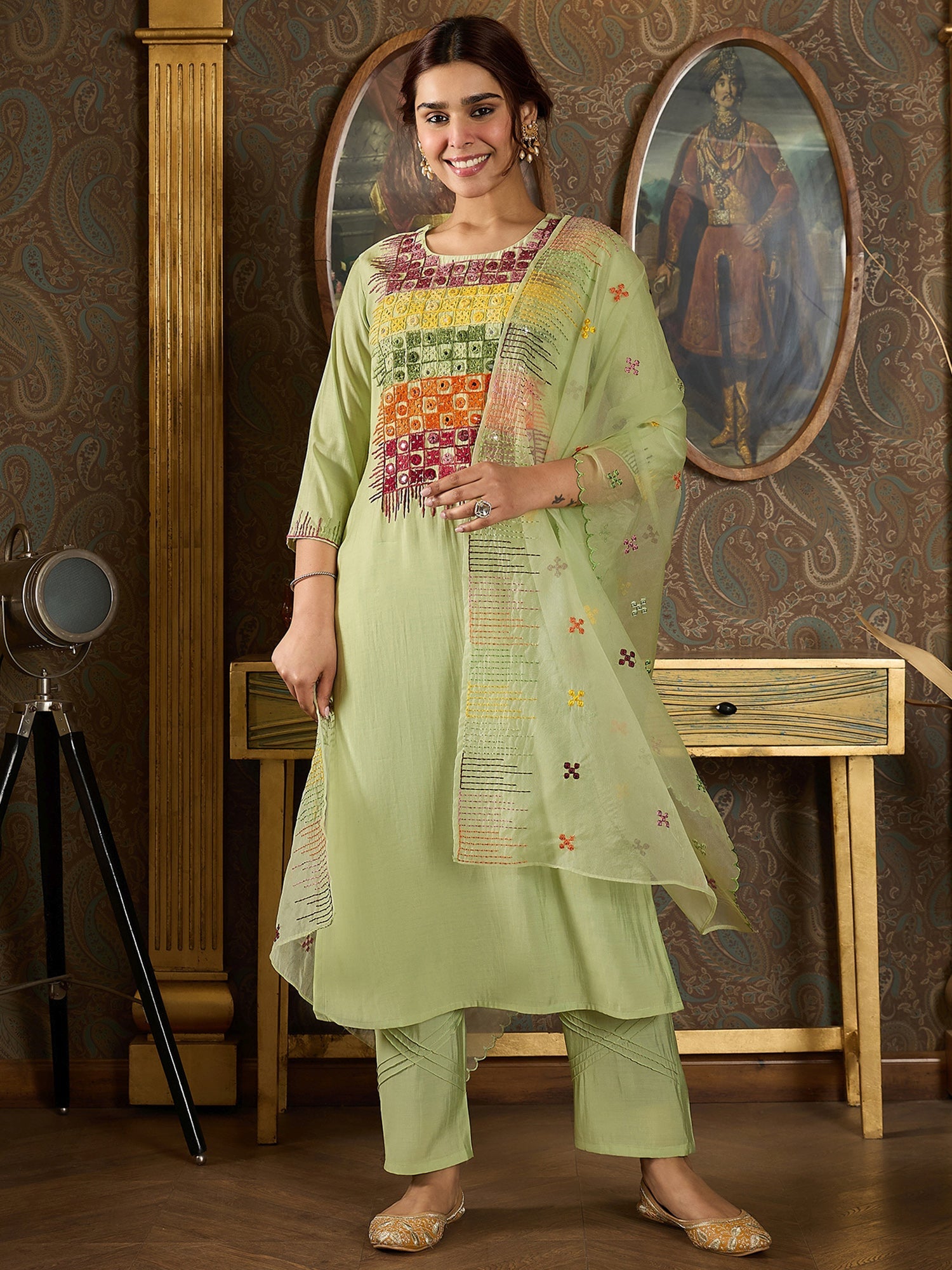 indo era, suit, kurta set for women, indo era kurta, kurta sets for ladies, summer dresses for women, 3 piece suit, cotton kurta set for women, new arrivals, women kurti plazo set, women in suit, kurta suit, floral kurta, short suit, spring summer, Green suit