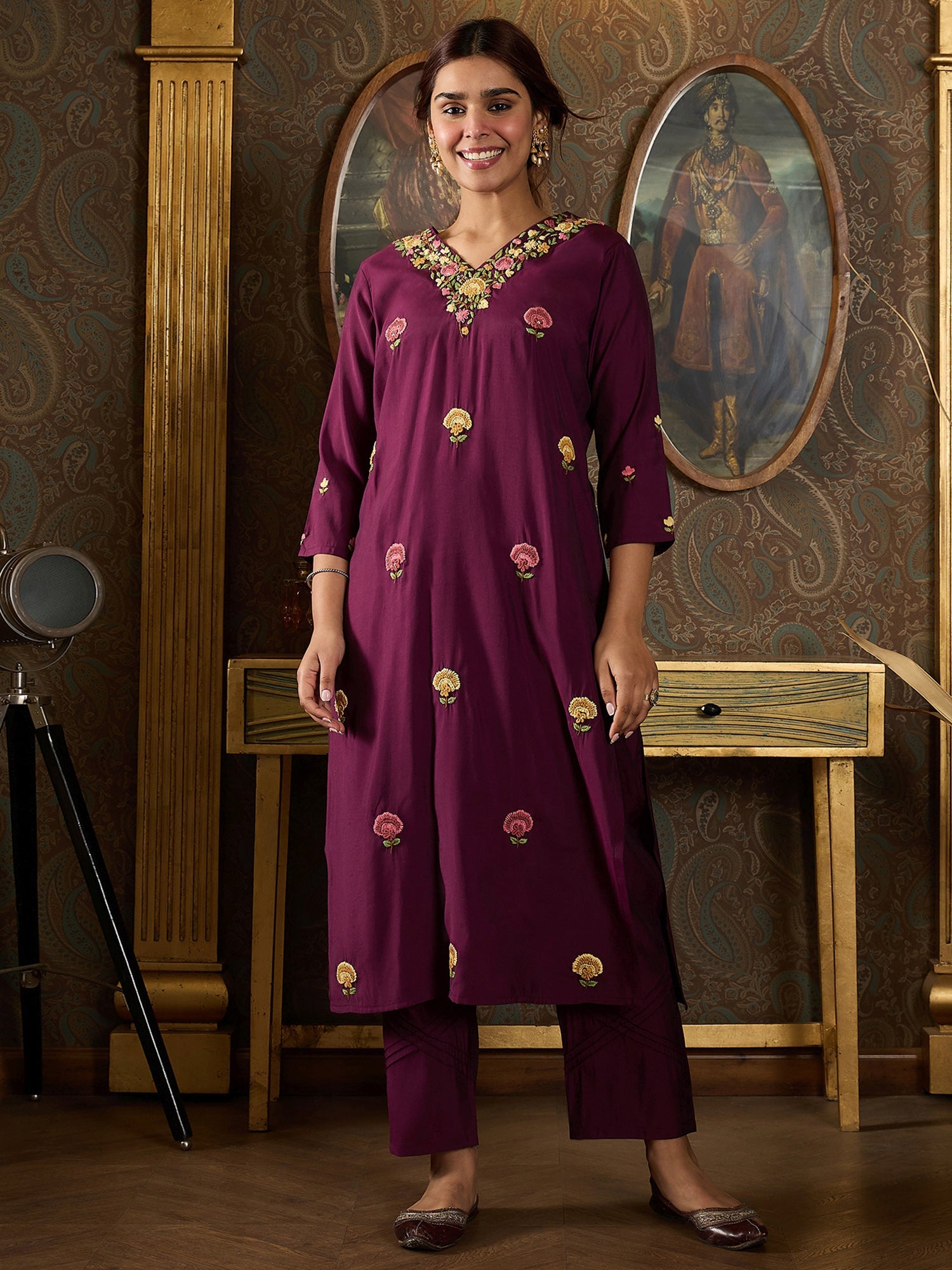 indo era, suit, kurta set for women, indo era kurta, kurta sets for ladies, summer dresses for women, 3 piece suit, cotton kurta set for women, new arrivals, women kurti plazo set, women in suit, kurta suit, floral kurta, short suit, spring summer, Burgundy suit