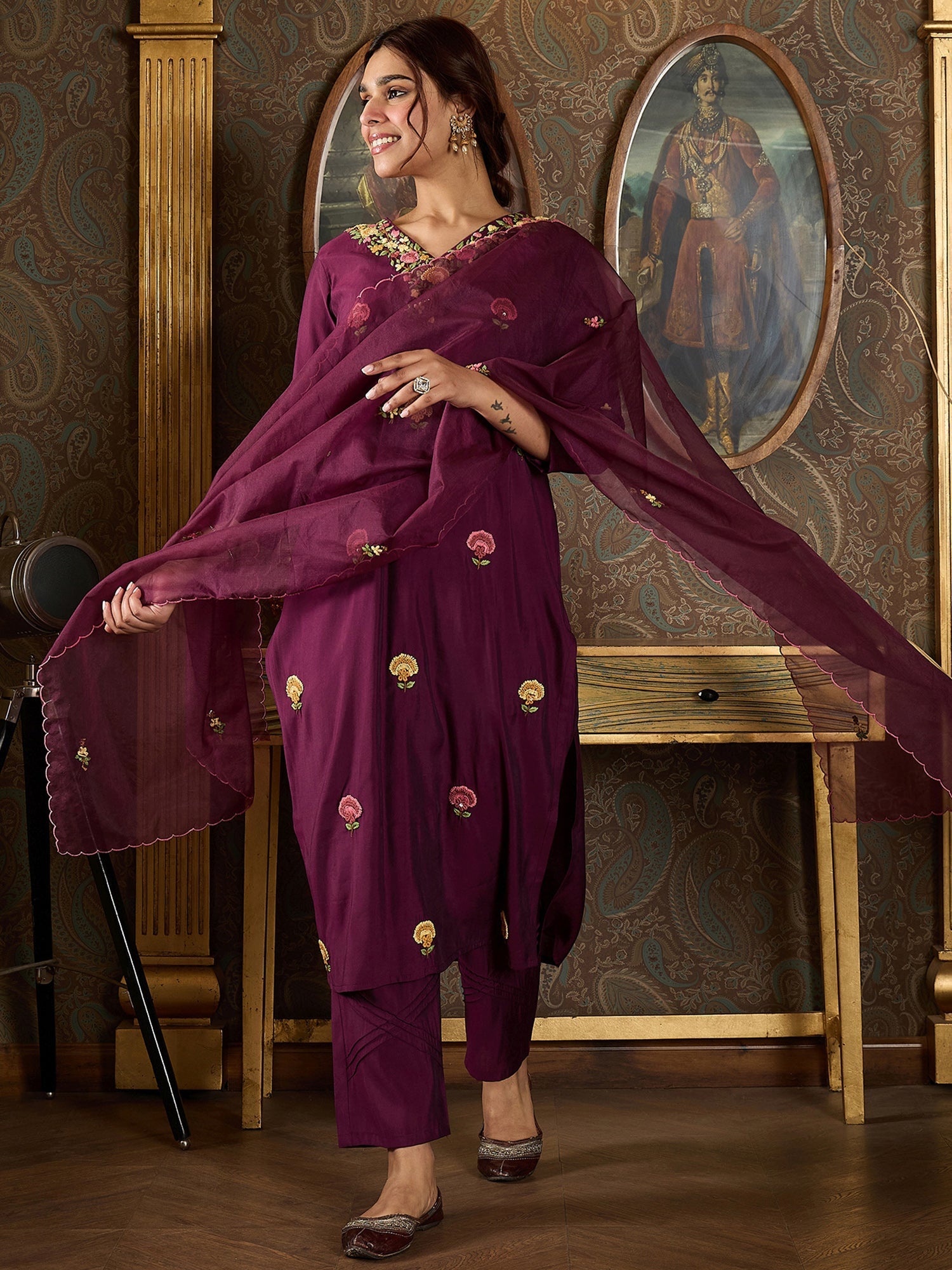 indo era, suit, kurta set for women, indo era kurta, kurta sets for ladies, summer dresses for women, 3 piece suit, cotton kurta set for women, new arrivals, women kurti plazo set, women in suit, kurta suit, floral kurta, short suit, spring summer, Burgundy suit