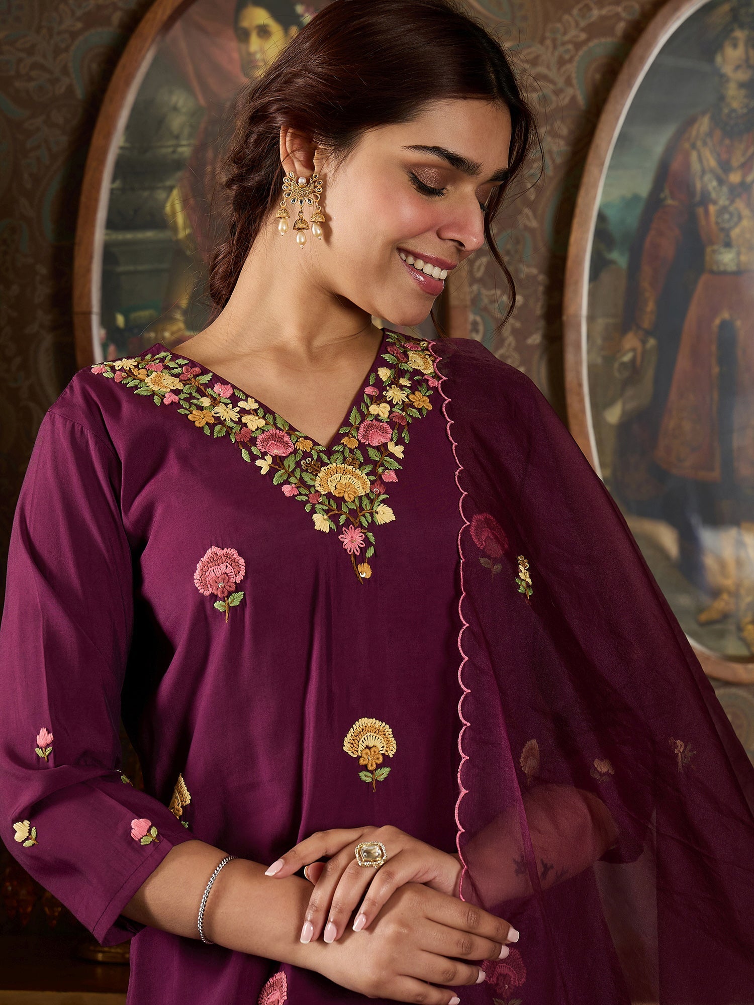 indo era, suit, kurta set for women, indo era kurta, kurta sets for ladies, summer dresses for women, 3 piece suit, cotton kurta set for women, new arrivals, women kurti plazo set, women in suit, kurta suit, floral kurta, short suit, spring summer, Burgundy suit