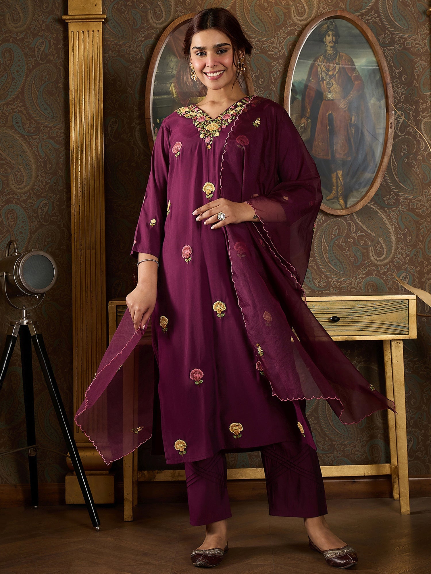 indo era, suit, kurta set for women, indo era kurta, kurta sets for ladies, summer dresses for women, 3 piece suit, cotton kurta set for women, new arrivals, women kurti plazo set, women in suit, kurta suit, floral kurta, short suit, spring summer, Burgundy suit