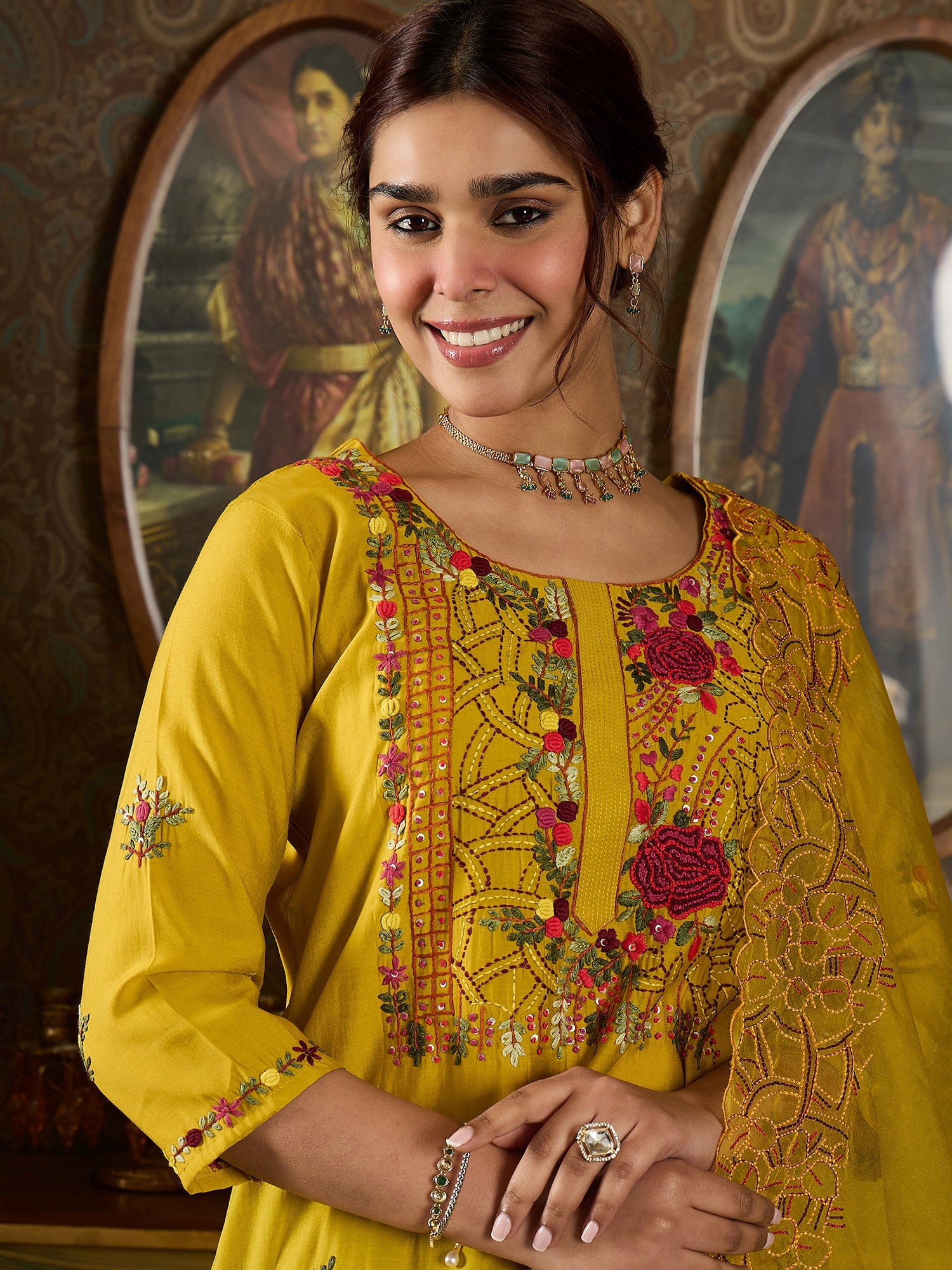indo era, suit, kurta set for women, indo era kurta, kurta sets for ladies, summer dresses for women, 3 piece suit, cotton kurta set for women, new arrivals, women kurti plazo set, women in suit, kurta suit, floral kurta, short suit, spring summer, Mustard suit