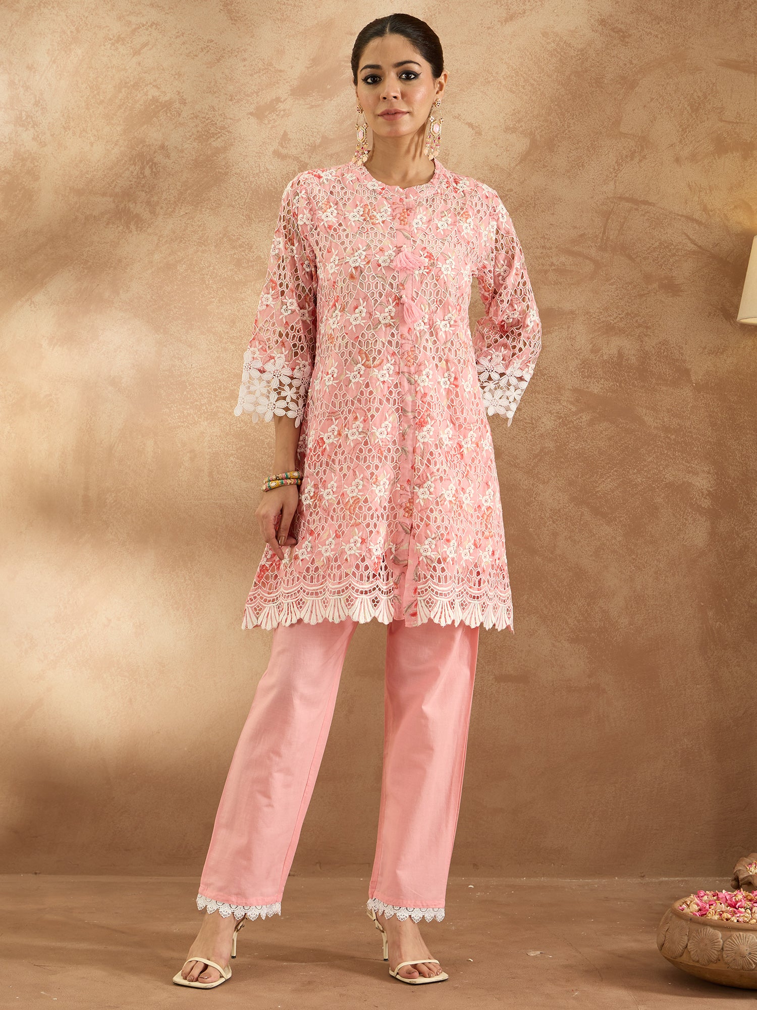indo era, suit, kurta set for women, indo era kurta, kurta sets for ladies, summer dresses for women, 3 piece suit, cotton kurta set for women, new arrivals, women kurti plazo set, women in suit, kurta suit, floral kurta, short suit, spring summer, Pink Co-Ord