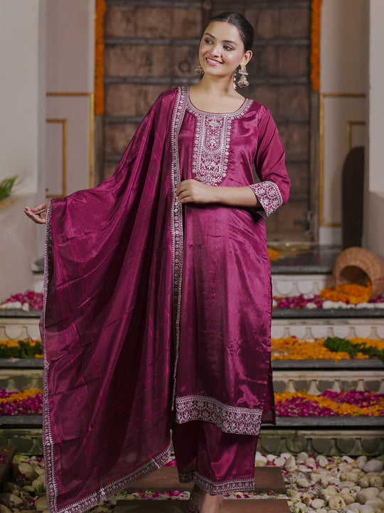 Indo Era Pink self design Kurta with Trousers with dupatta with dupatta