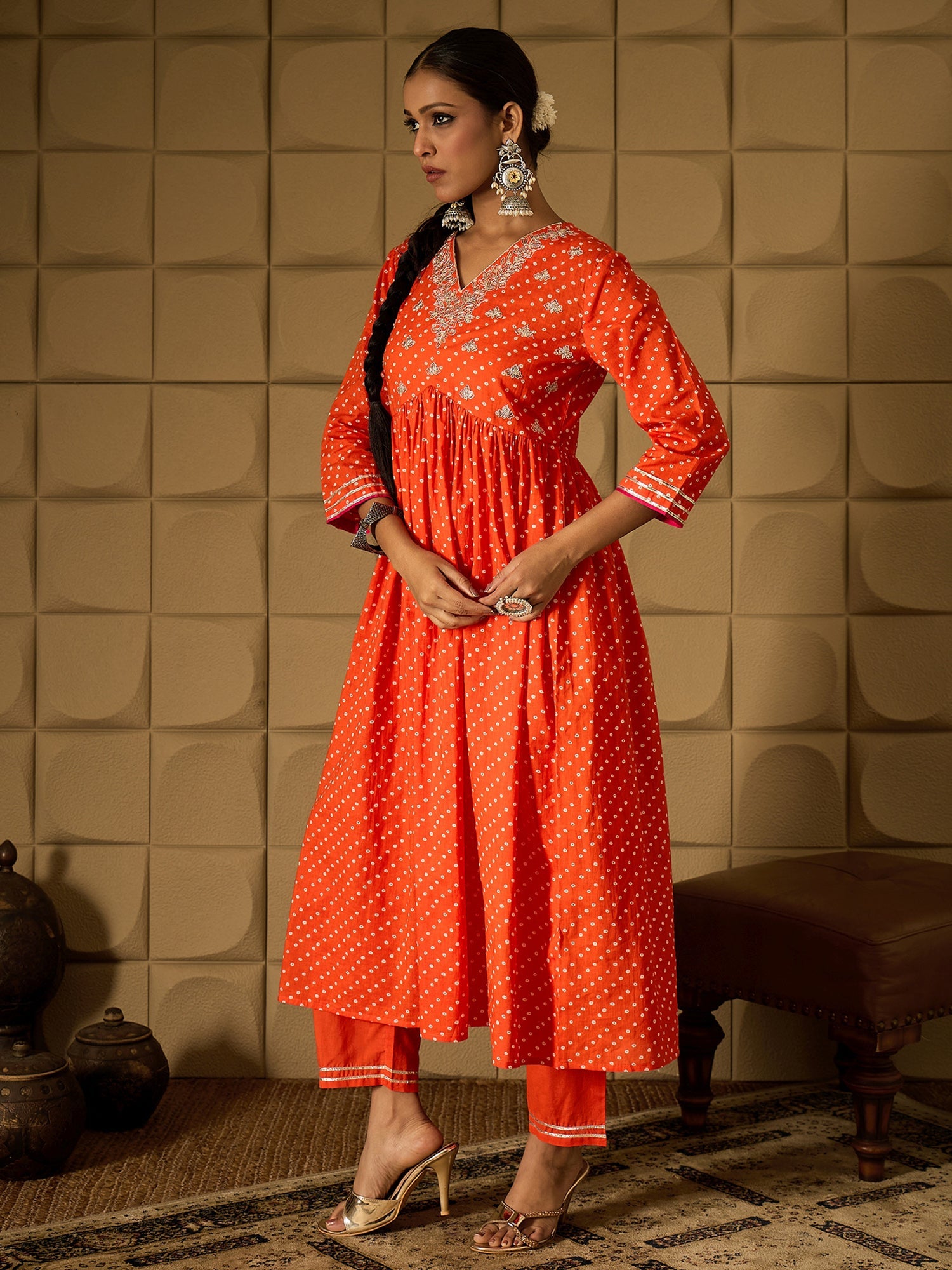 indo era, suit, kurta set for women, indo era kurta, kurta sets for ladies, summer dresses for women, 3 piece suit, cotton kurta set for women, new arrivals, women kurti plazo set, women in suit, kurta suit, floral kurta, short suit, spring summer, Orange suit