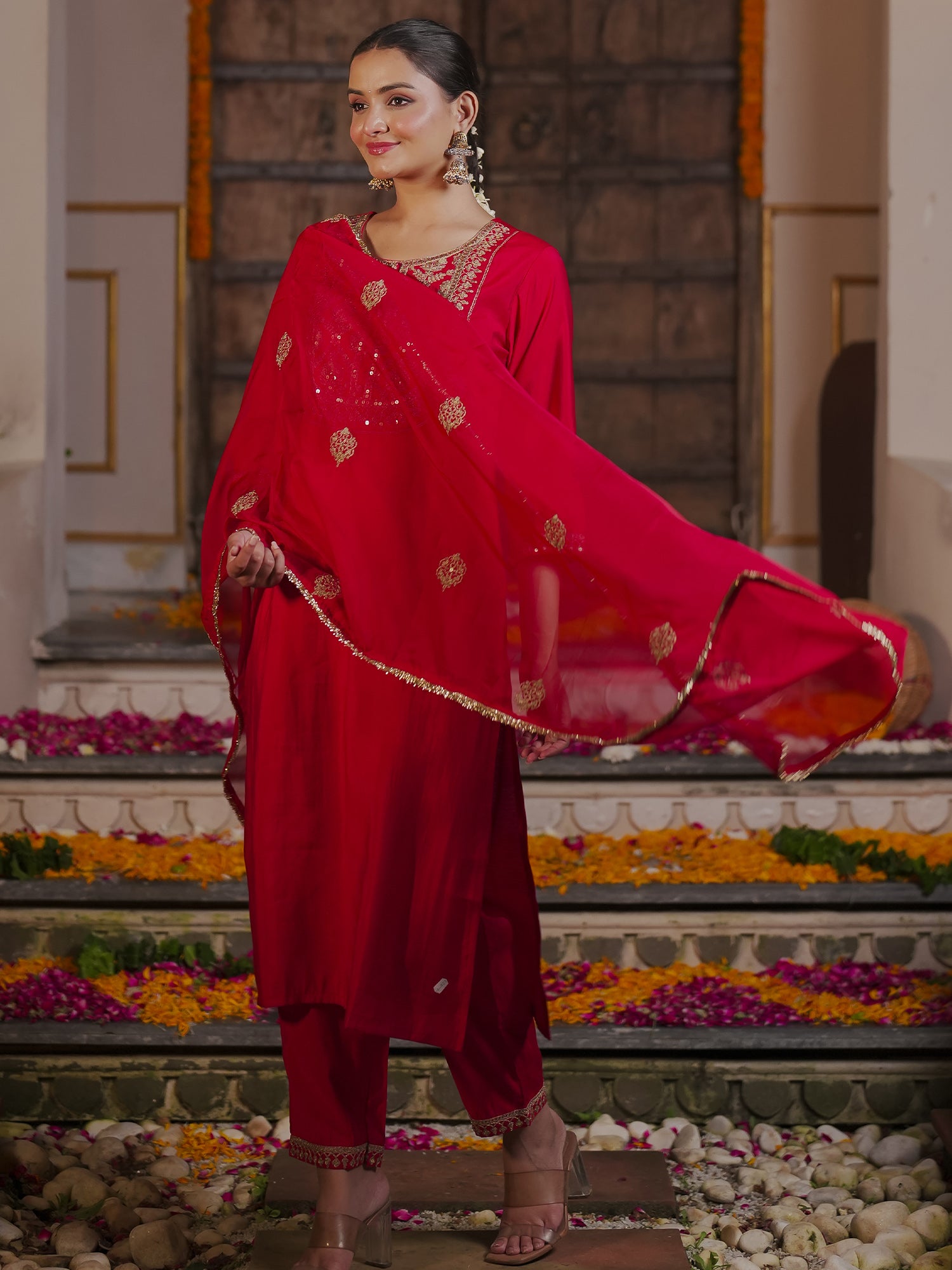 Red Kurta Sets  For women,indo era, indoera, kurta set for women, women kurta set, women suit, summer wear for women, festive suit for women, mother's day outfit, dress for mother, mother's day special, kurta set for women, kurta for women, kurta trouser and dupatta