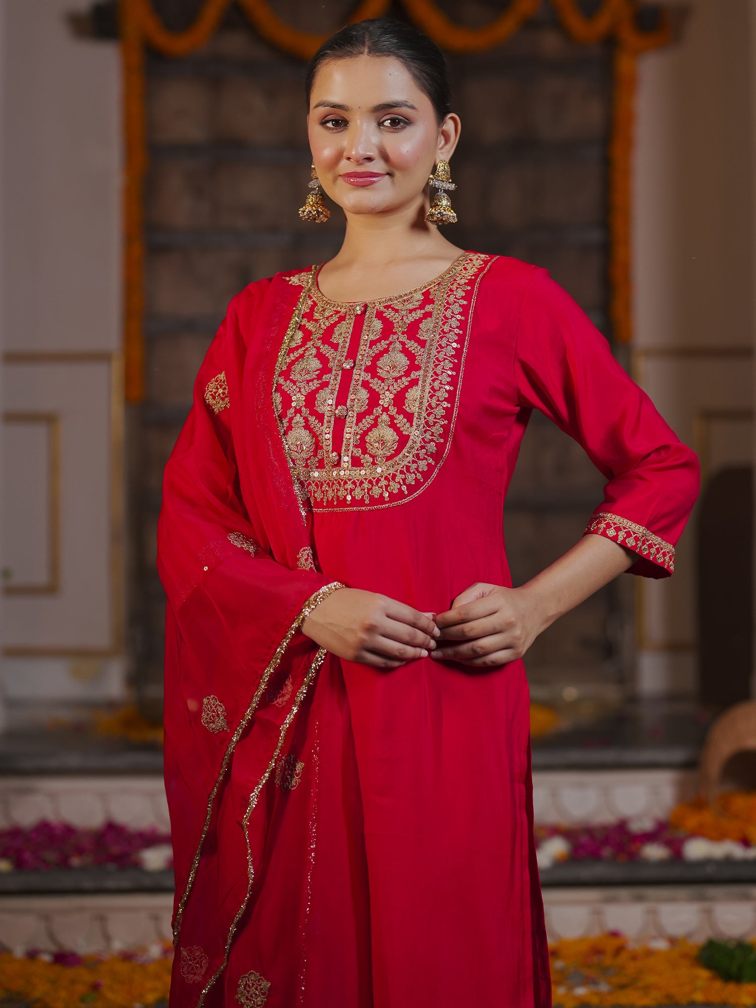 Red Kurta Sets  For women,indo era, indoera, kurta set for women, women kurta set, women suit, summer wear for women, festive suit for women, mother's day outfit, dress for mother, mother's day special, kurta set for women, kurta for women, kurta trouser and dupatta