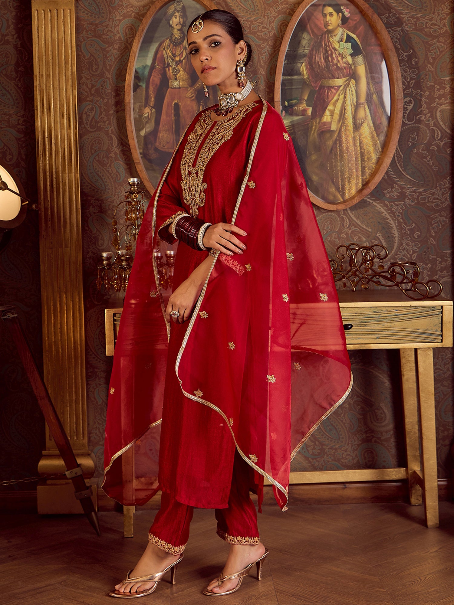 Red Kurta Sets  For women,indo era, indoera, kurta set for women, women kurta set, women suit, summer wear for women, festive suit for women, mother's day outfit, dress for mother, mother's day special, kurta set for women, kurta for women, kurta trouser and dupatta