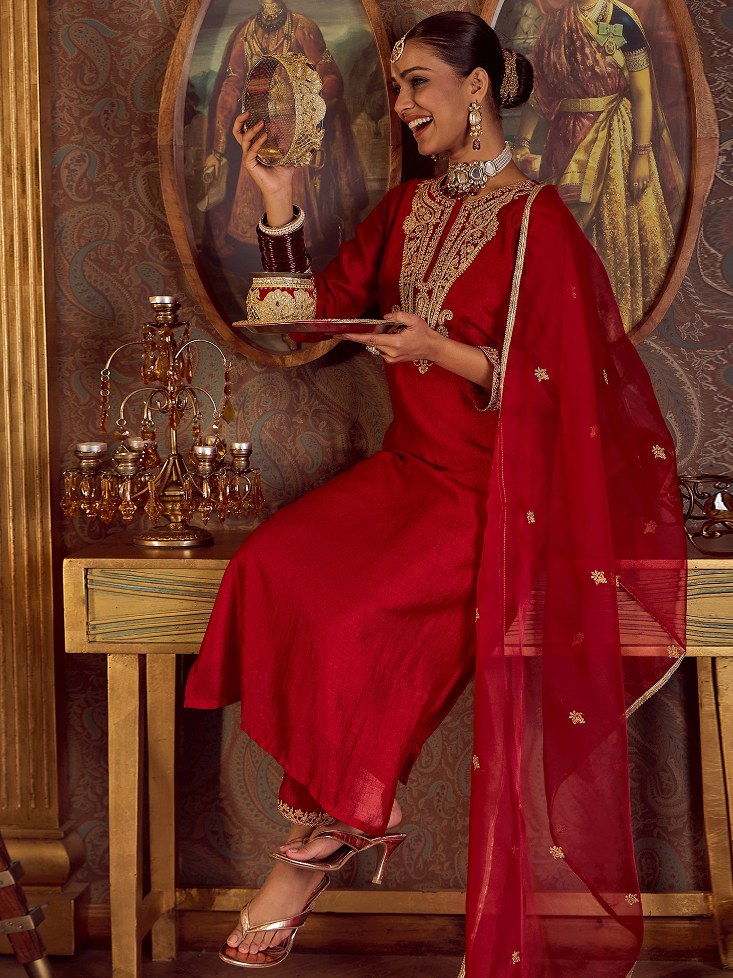 Red Kurta Sets  For women,indo era, indoera, kurta set for women, women kurta set, women suit, summer wear for women, festive suit for women, mother's day outfit, dress for mother, mother's day special, kurta set for women, kurta for women, kurta trouser and dupatta