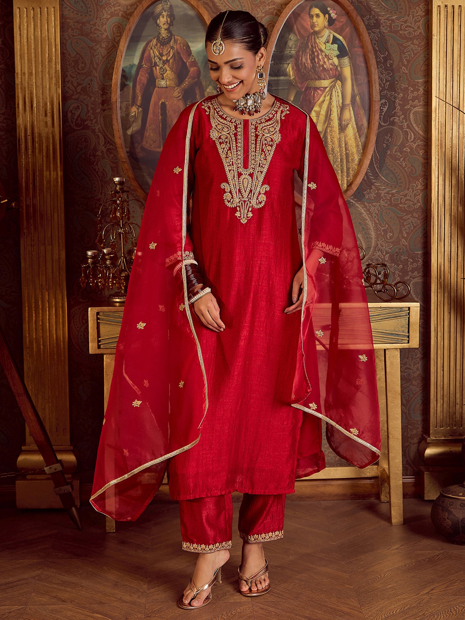 Red Kurta Sets  For women,indo era, indoera, kurta set for women, women kurta set, women suit, summer wear for women, festive suit for women, mother's day outfit, dress for mother, mother's day special, kurta set for women, kurta for women, kurta trouser and dupatta