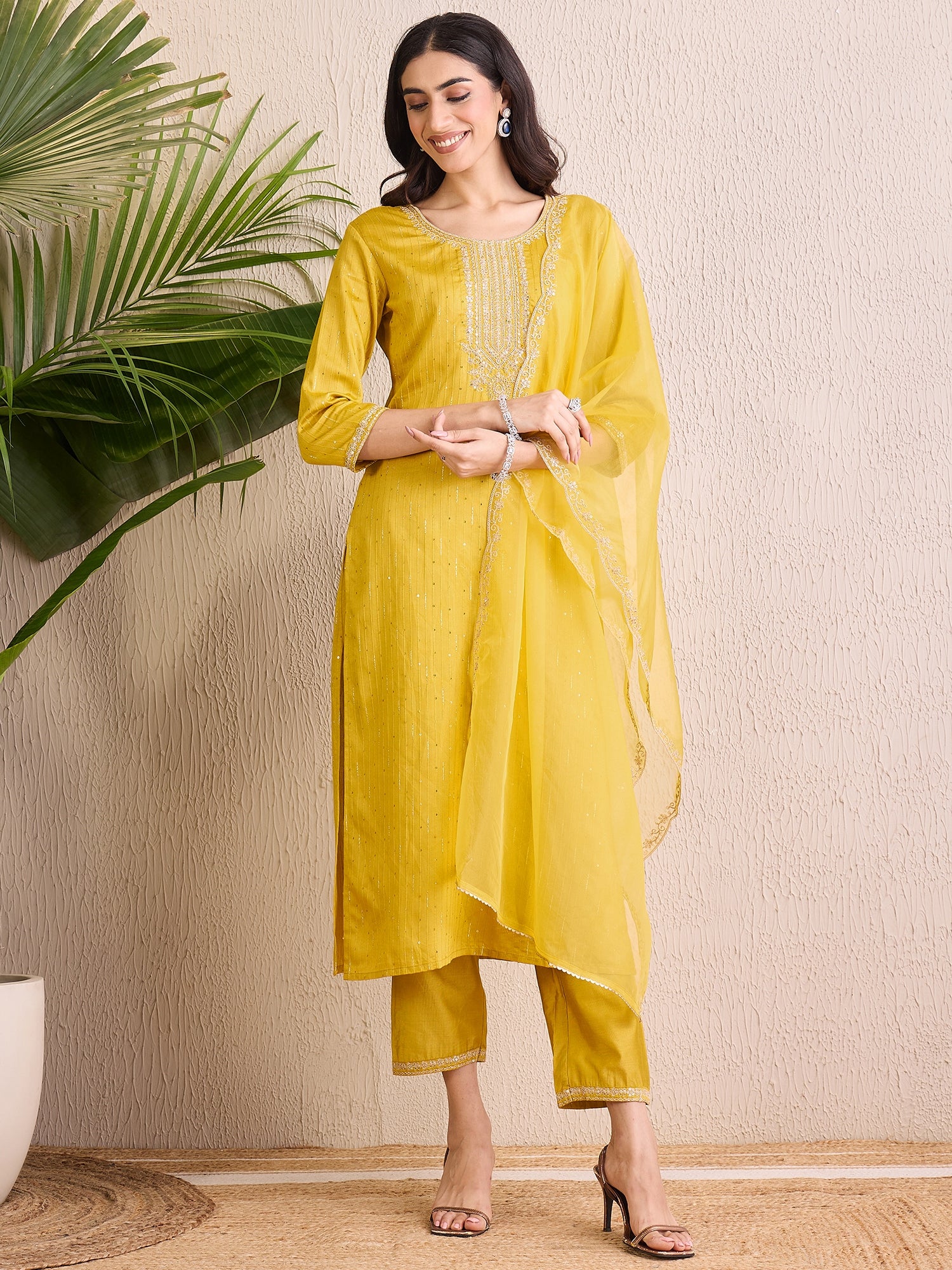 Yellow Kurta Sets  For women,indo era, indoera, kurta set for women, women kurta set, women suit, summer wear for women, festive suit for women, mother's day outfit, dress for mother, mother's day special, kurta set for women, kurta for women, kurta trouser and dupatta