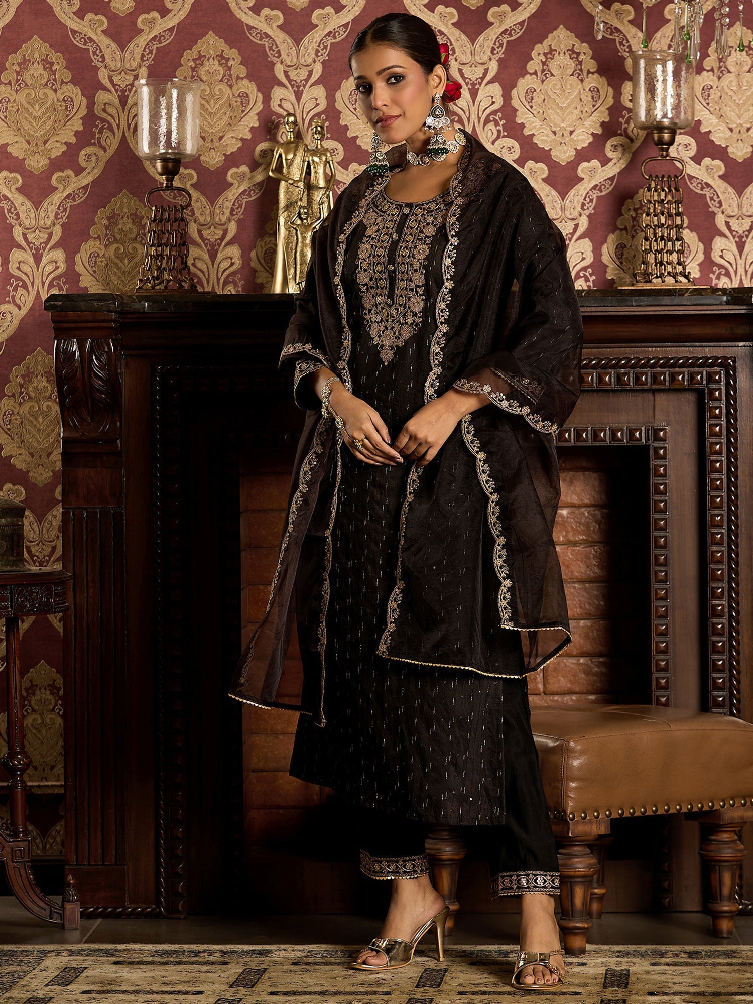 indo era, suit, kurta set for women, indo era kurta, kurta sets for ladies, summer dresses for women, 3 piece suit, cotton kurta set for women, new arrivals, women kurti plazo set, women in suit, kurta suit, floral kurta, short suit, spring summer, Black suit