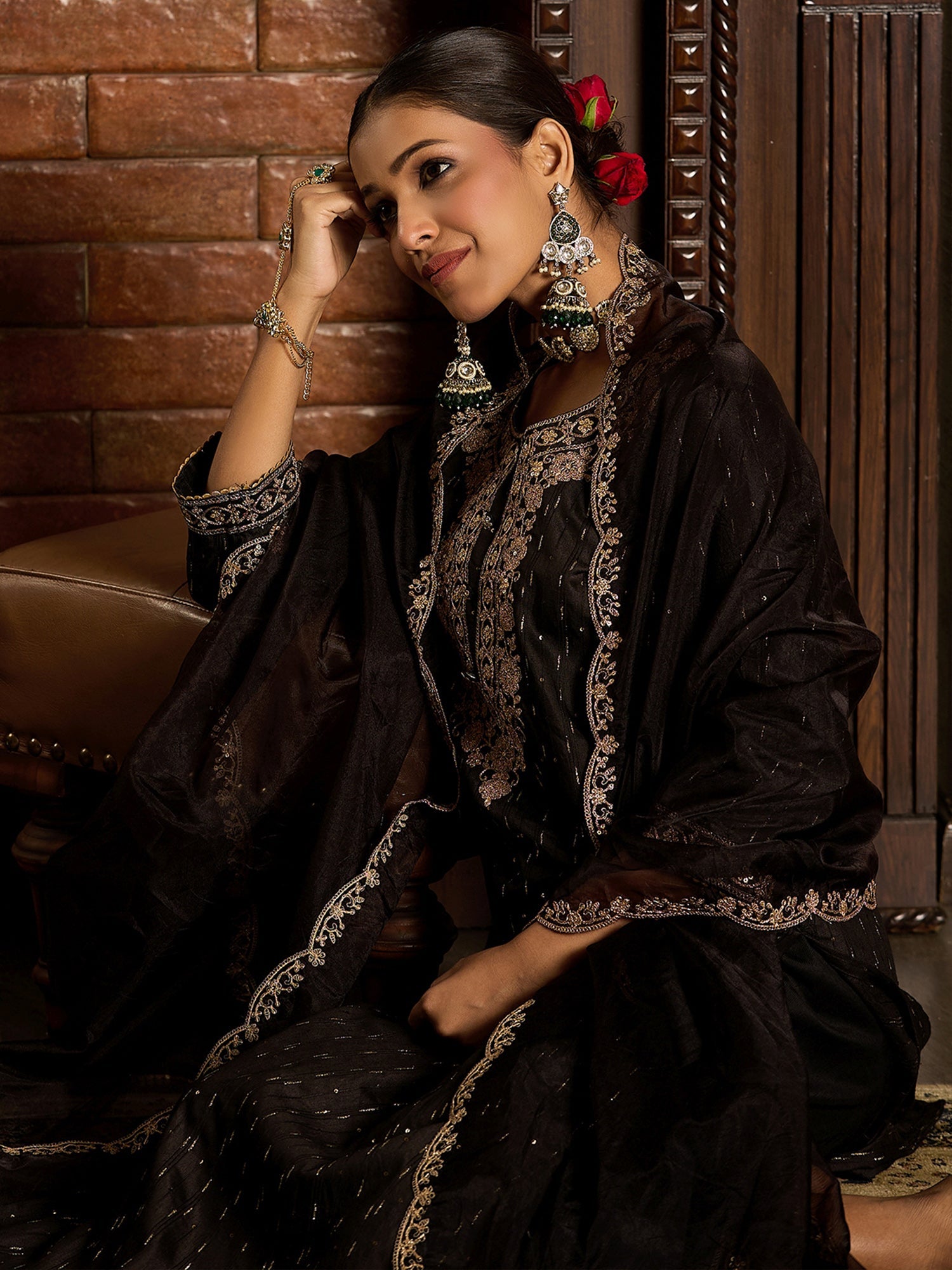 indo era, suit, kurta set for women, indo era kurta, kurta sets for ladies, summer dresses for women, 3 piece suit, cotton kurta set for women, new arrivals, women kurti plazo set, women in suit, kurta suit, floral kurta, short suit, spring summer, Black suit