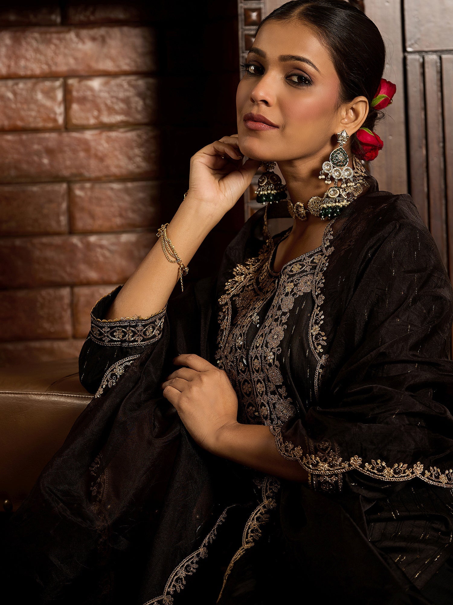 indo era, suit, kurta set for women, indo era kurta, kurta sets for ladies, summer dresses for women, 3 piece suit, cotton kurta set for women, new arrivals, women kurti plazo set, women in suit, kurta suit, floral kurta, short suit, spring summer, Black suit