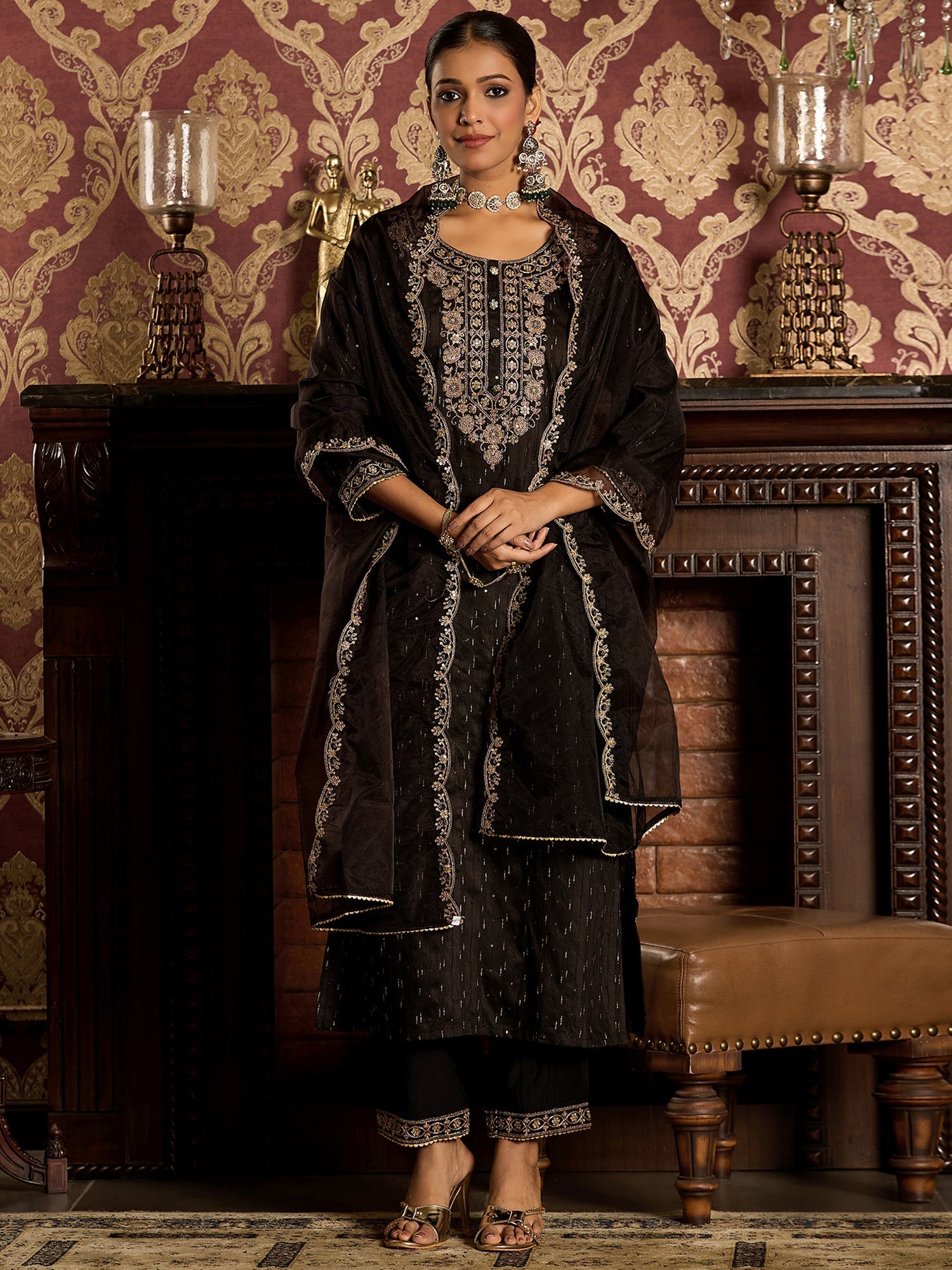 indo era, suit, kurta set for women, indo era kurta, kurta sets for ladies, summer dresses for women, 3 piece suit, cotton kurta set for women, new arrivals, women kurti plazo set, women in suit, kurta suit, floral kurta, short suit, spring summer, Black suit