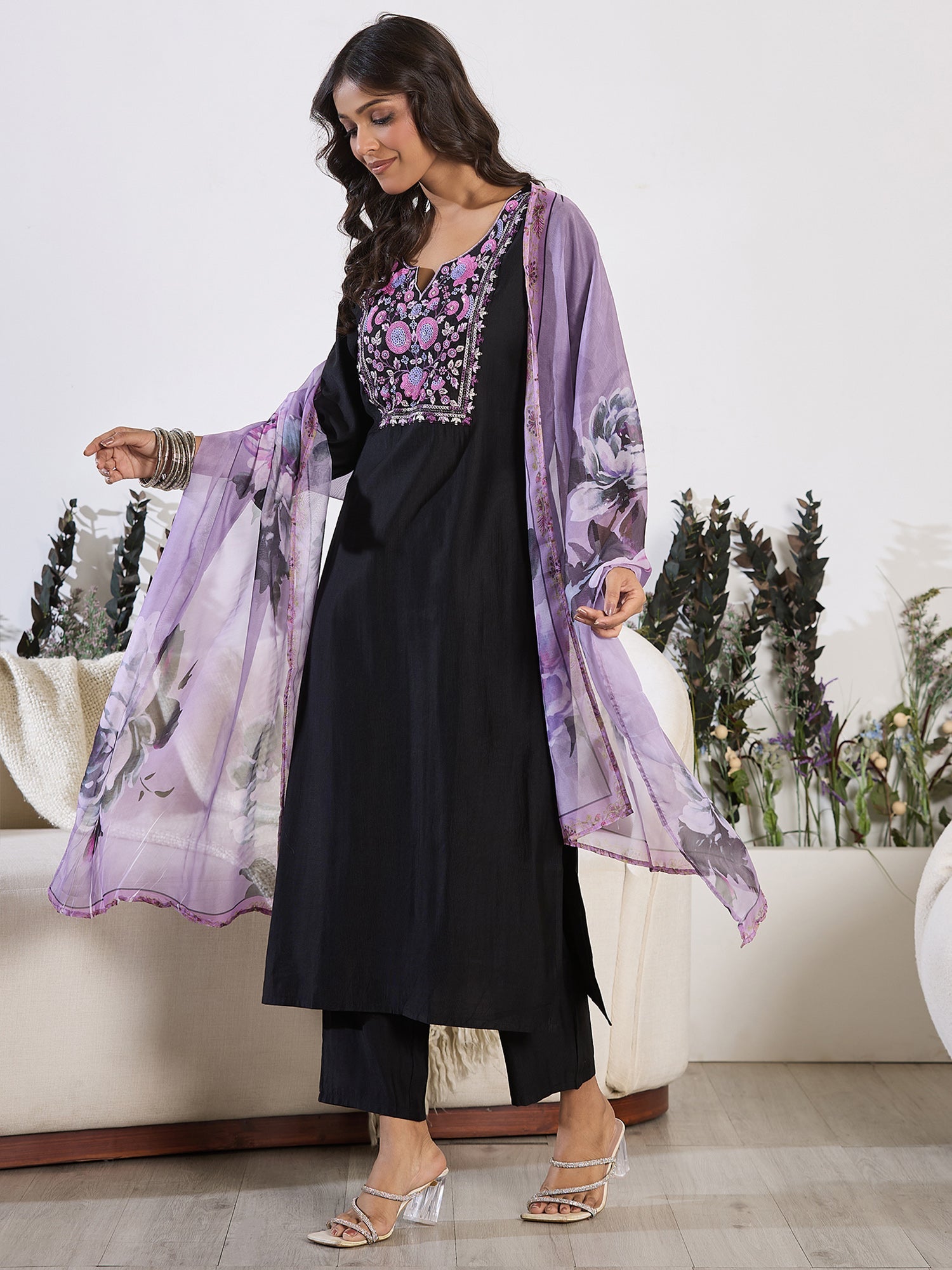 indo era, suit, kurta set for women, indo era kurta, kurta sets for ladies, summer dresses for women, 3 piece suit, cotton kurta set for women, new arrivals, women kurti plazo set, women in suit, kurta suit, floral kurta, short suit, spring summer, Black suit