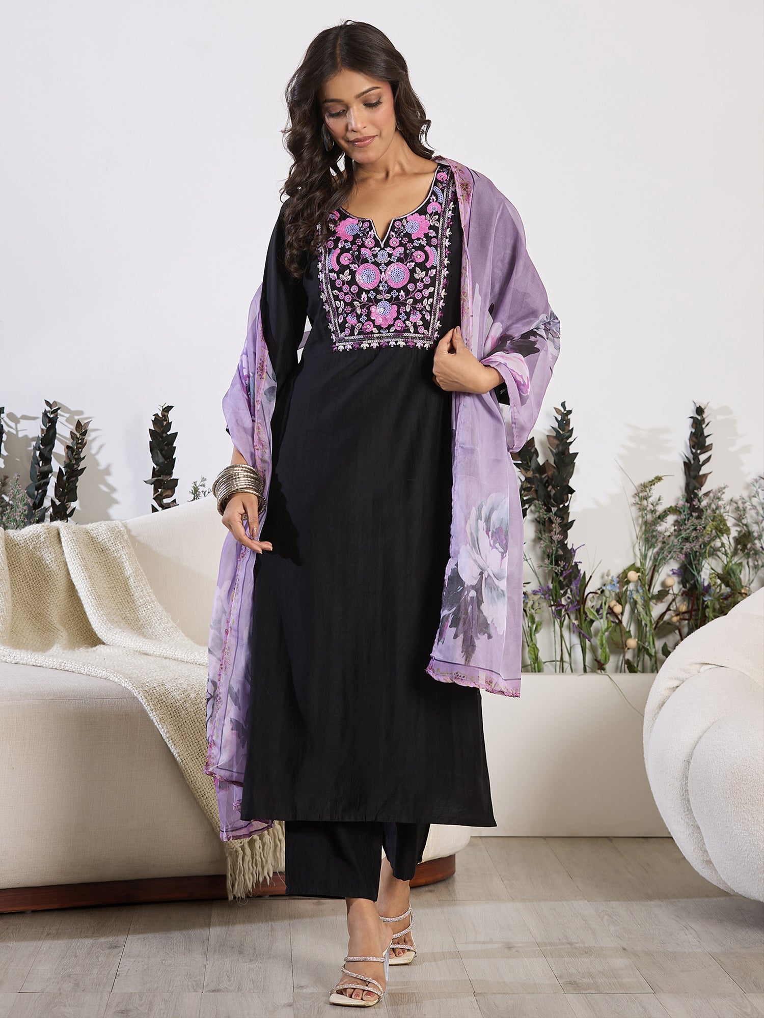 indo era, suit, kurta set for women, indo era kurta, kurta sets for ladies, summer dresses for women, 3 piece suit, cotton kurta set for women, new arrivals, women kurti plazo set, women in suit, kurta suit, floral kurta, short suit, spring summer, Black suit