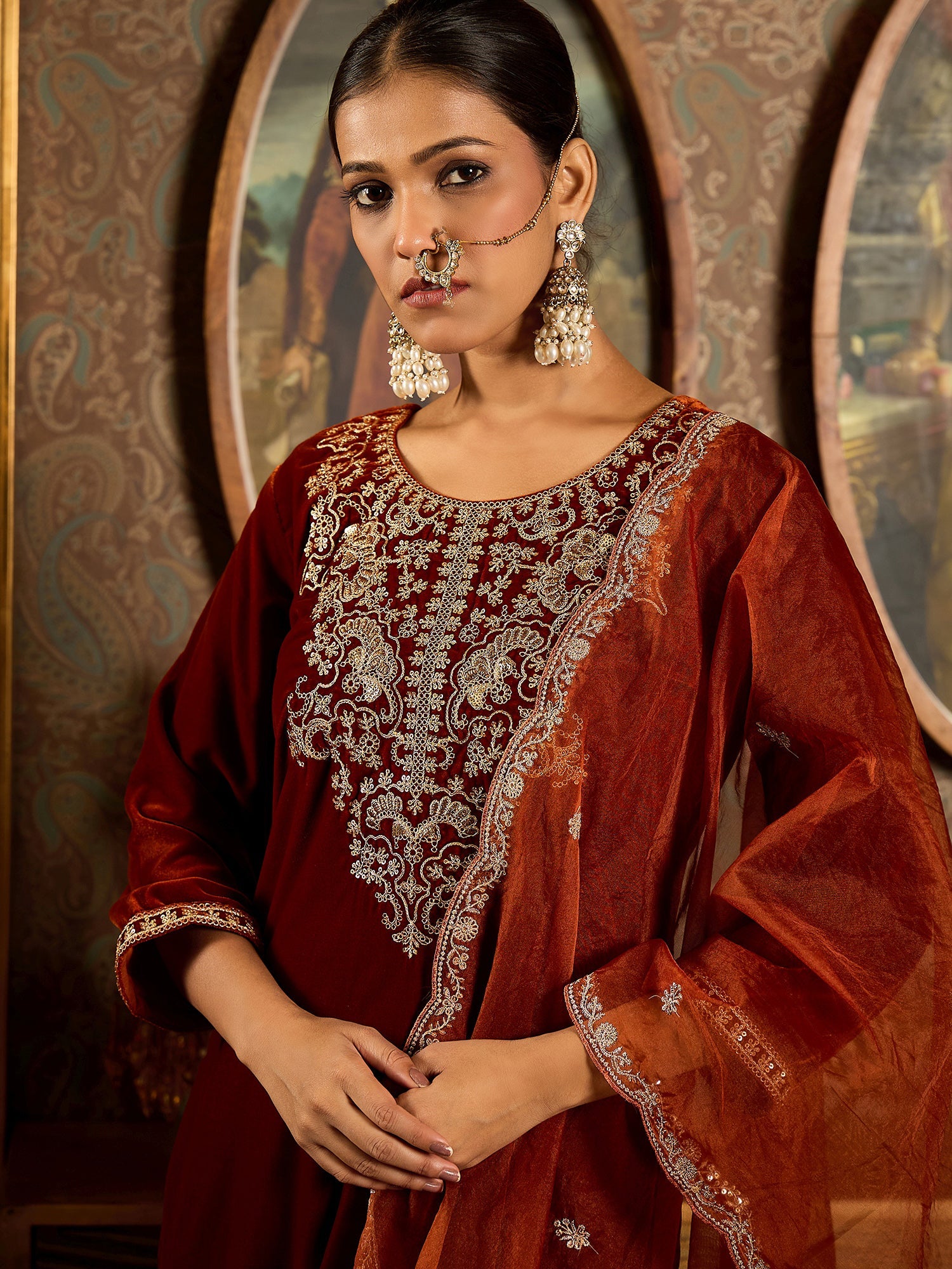 indo era, suit, kurta set for women, indo era kurta, kurta sets for ladies, summer dresses for women, 3 piece suit, cotton kurta set for women, new arrivals, women kurti plazo set, women in suit, kurta suit, floral kurta, short suit, spring summer, Rust suit