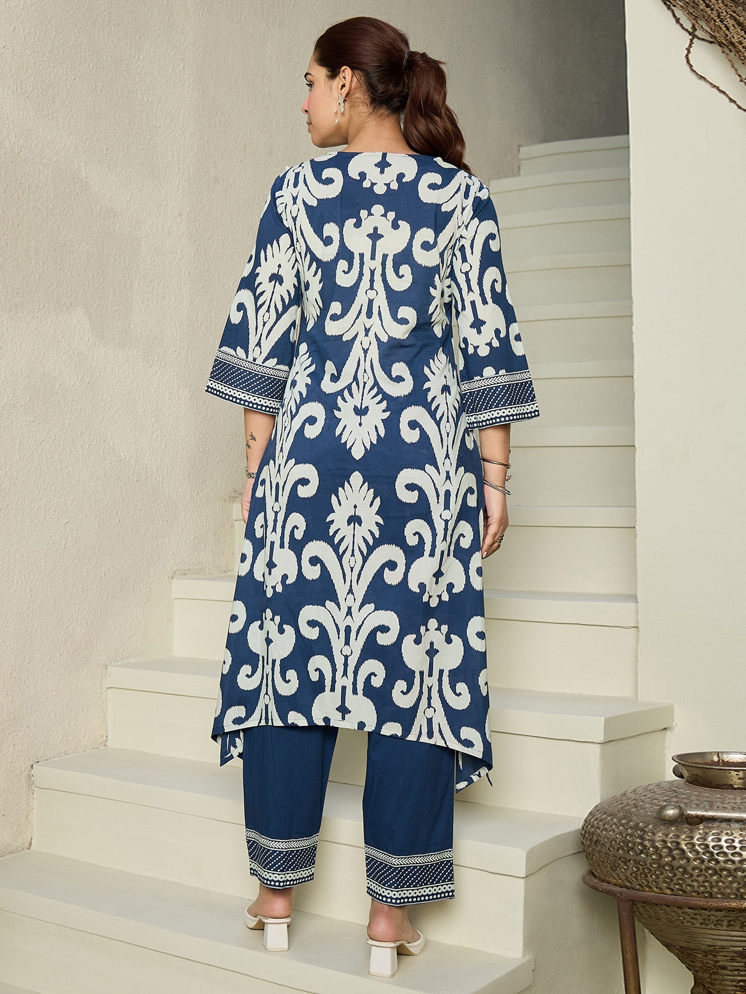 indo era, suit, kurta set for women, indo era kurta, kurta sets for ladies, summer dresses for women, 3 piece suit, cotton kurta set for women, new arrivals, women kurti plazo set, women in suit, kurta suit, floral kurta, short suit, spring summer, Blue suit