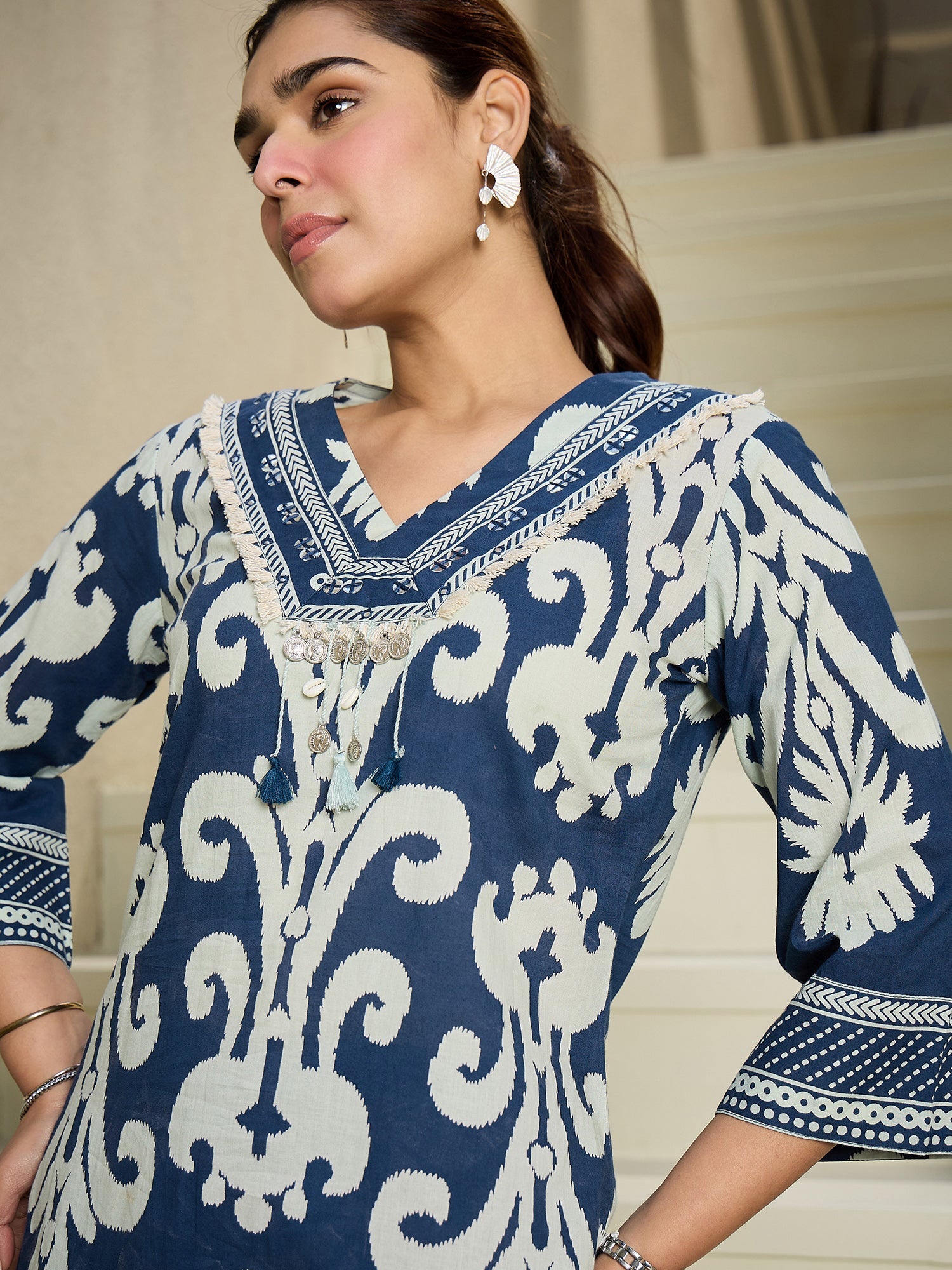 indo era, suit, kurta set for women, indo era kurta, kurta sets for ladies, summer dresses for women, 3 piece suit, cotton kurta set for women, new arrivals, women kurti plazo set, women in suit, kurta suit, floral kurta, short suit, spring summer, Blue suit