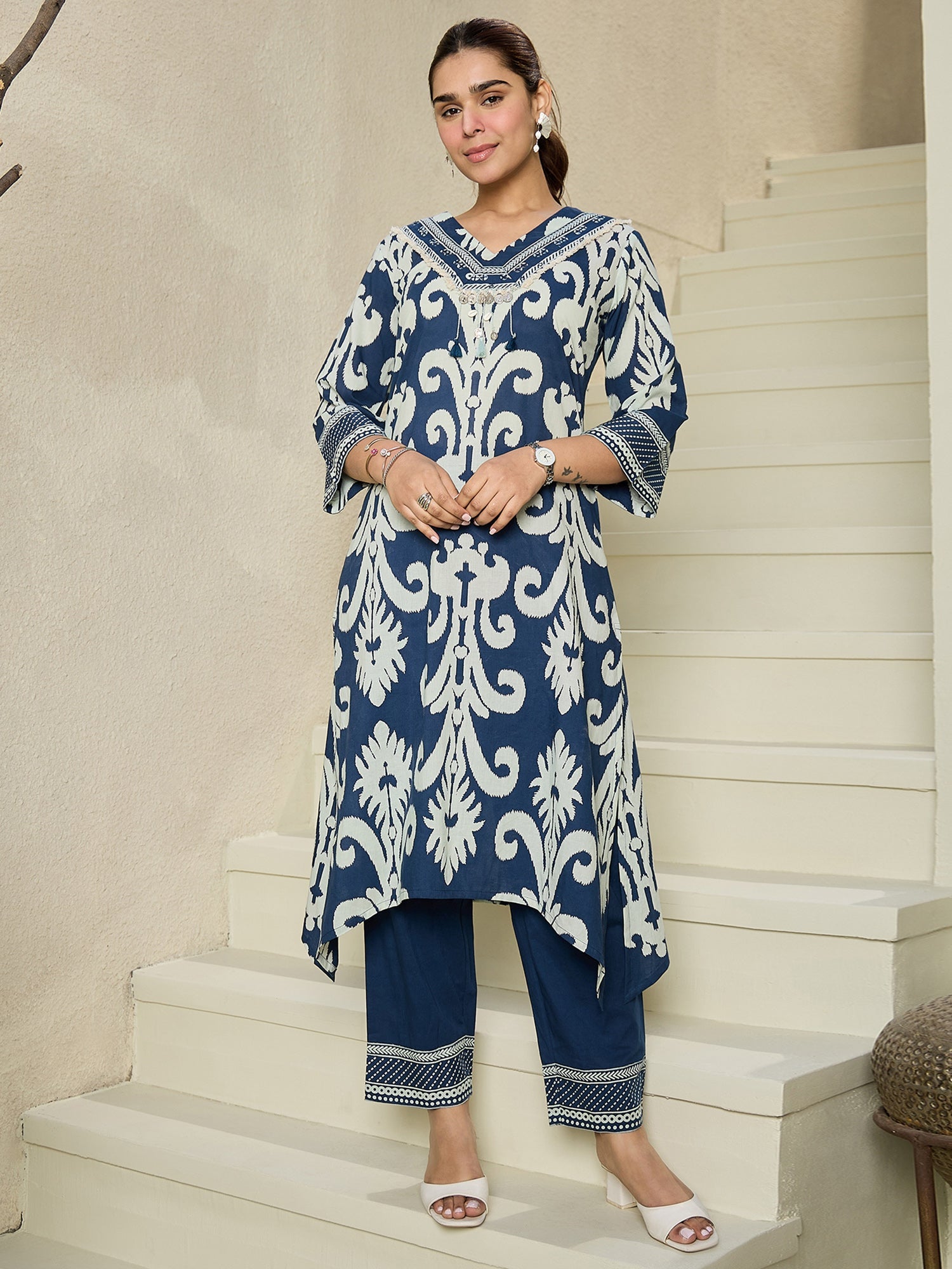 indo era, suit, kurta set for women, indo era kurta, kurta sets for ladies, summer dresses for women, 3 piece suit, cotton kurta set for women, new arrivals, women kurti plazo set, women in suit, kurta suit, floral kurta, short suit, spring summer, Blue suit