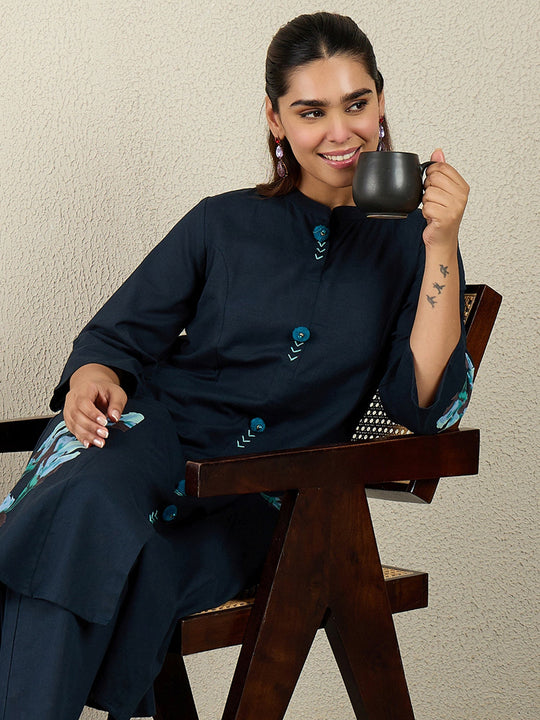 Blue Printed Straight Pure Cotton Kurta Sets