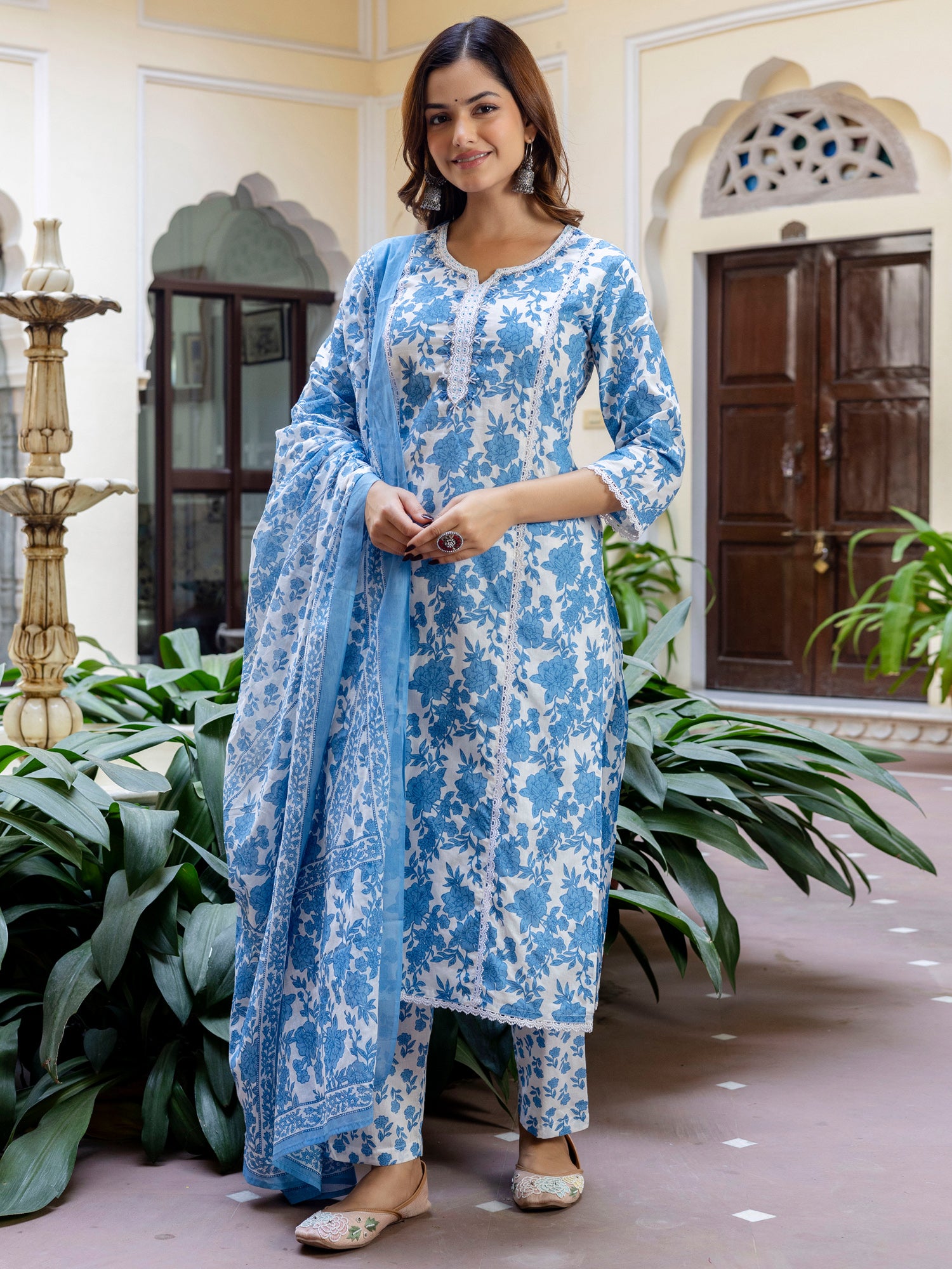 indo era, suit, kurta set for women, indo era kurta, kurta sets for ladies, summer dresses for women, 3 piece suit, cotton kurta set for women, new arrivals, women kurti plazo set, women in suit, kurta suit, floral kurta, short suit, spring summer, Blue suit