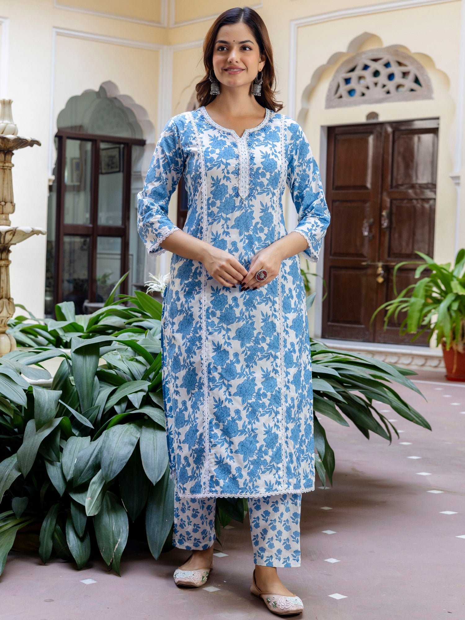 indo era, suit, kurta set for women, indo era kurta, kurta sets for ladies, summer dresses for women, 3 piece suit, cotton kurta set for women, new arrivals, women kurti plazo set, women in suit, kurta suit, floral kurta, short suit, spring summer, Blue suit