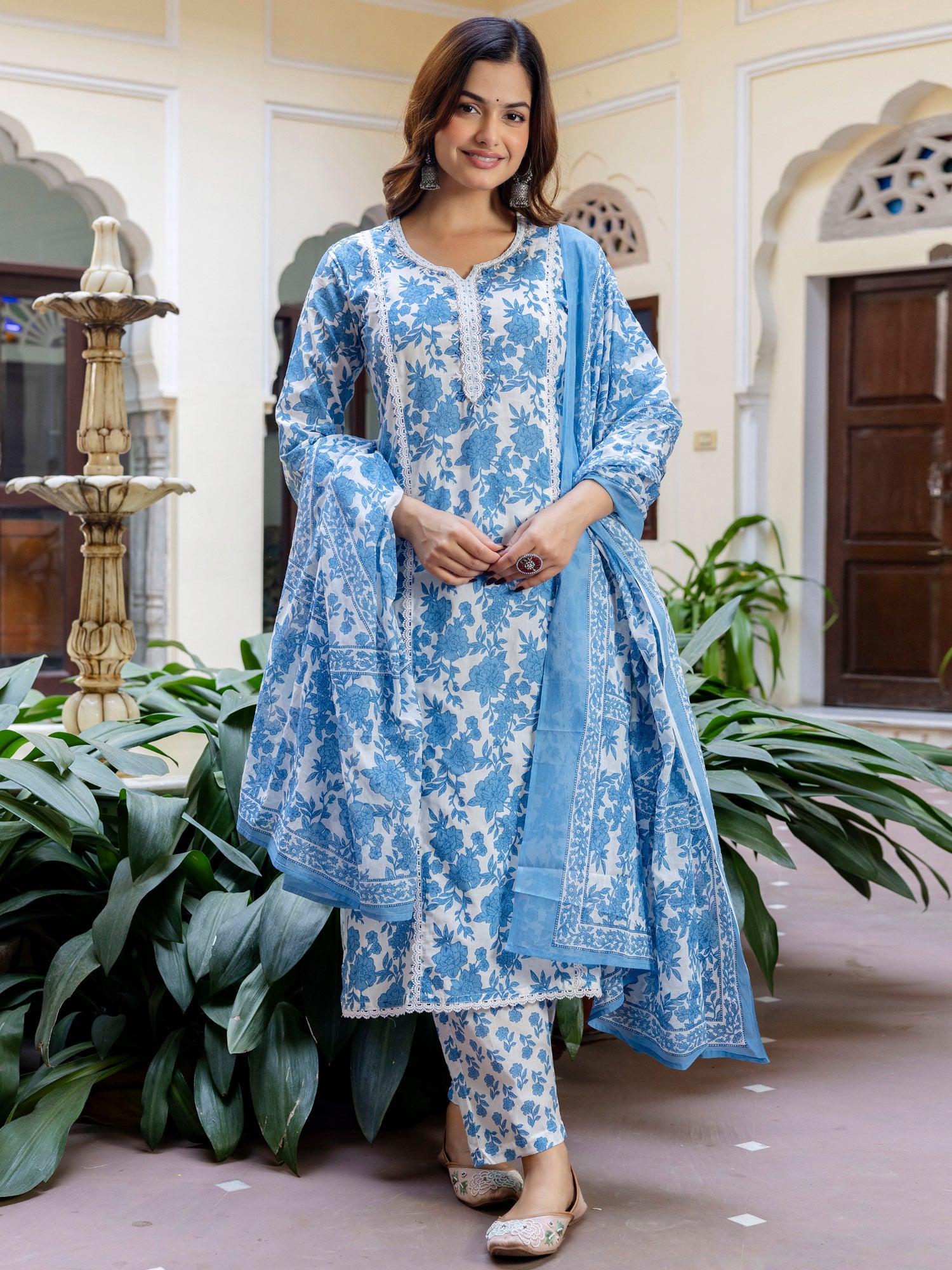 indo era, suit, kurta set for women, indo era kurta, kurta sets for ladies, summer dresses for women, 3 piece suit, cotton kurta set for women, new arrivals, women kurti plazo set, women in suit, kurta suit, floral kurta, short suit, spring summer, Blue suit