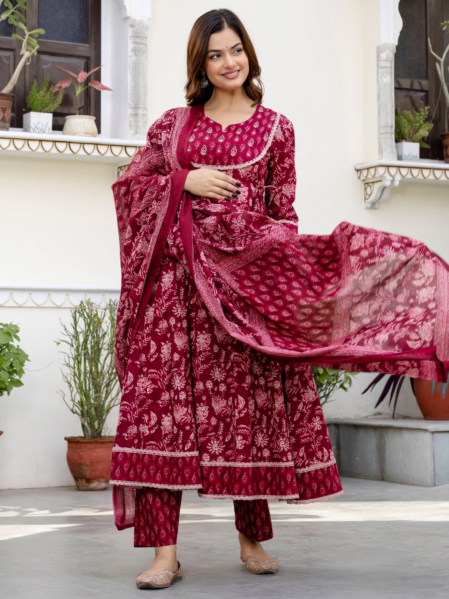 indo era, suit, kurta set for women, indo era kurta, kurta sets for ladies, summer dresses for women, 3 piece suit, cotton kurta set for women, new arrivals, women kurti plazo set, women in suit, kurta suit, floral kurta, short suit, spring summer, Burgundy suit