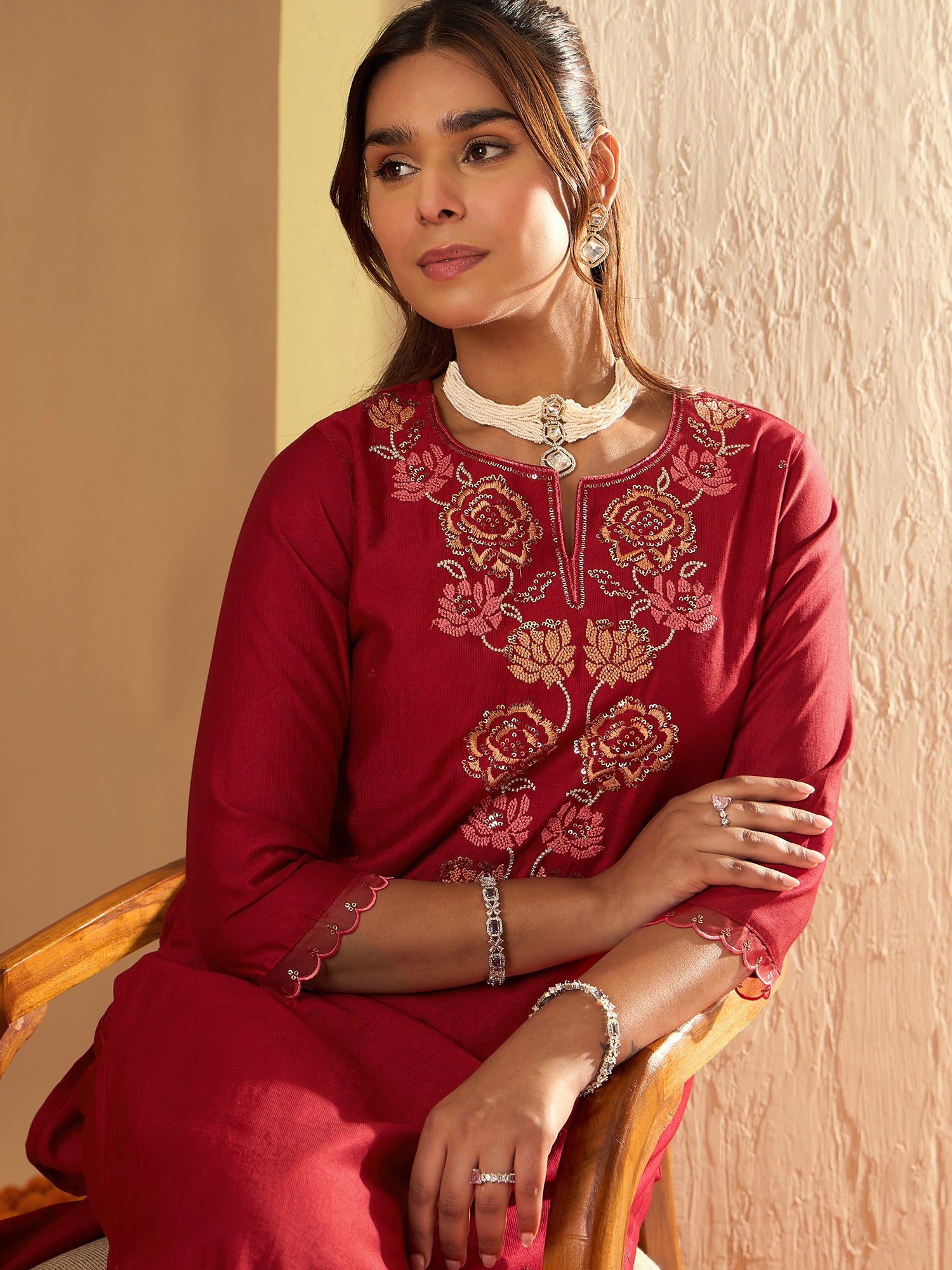 indo era, suit, kurta set for women, indo era kurta, kurta sets for ladies, summer dresses for women, 3 piece suit, cotton kurta set for women, new arrivals, women kurti plazo set, women in suit, kurta suit, floral kurta, short suit, spring summer, Red suit