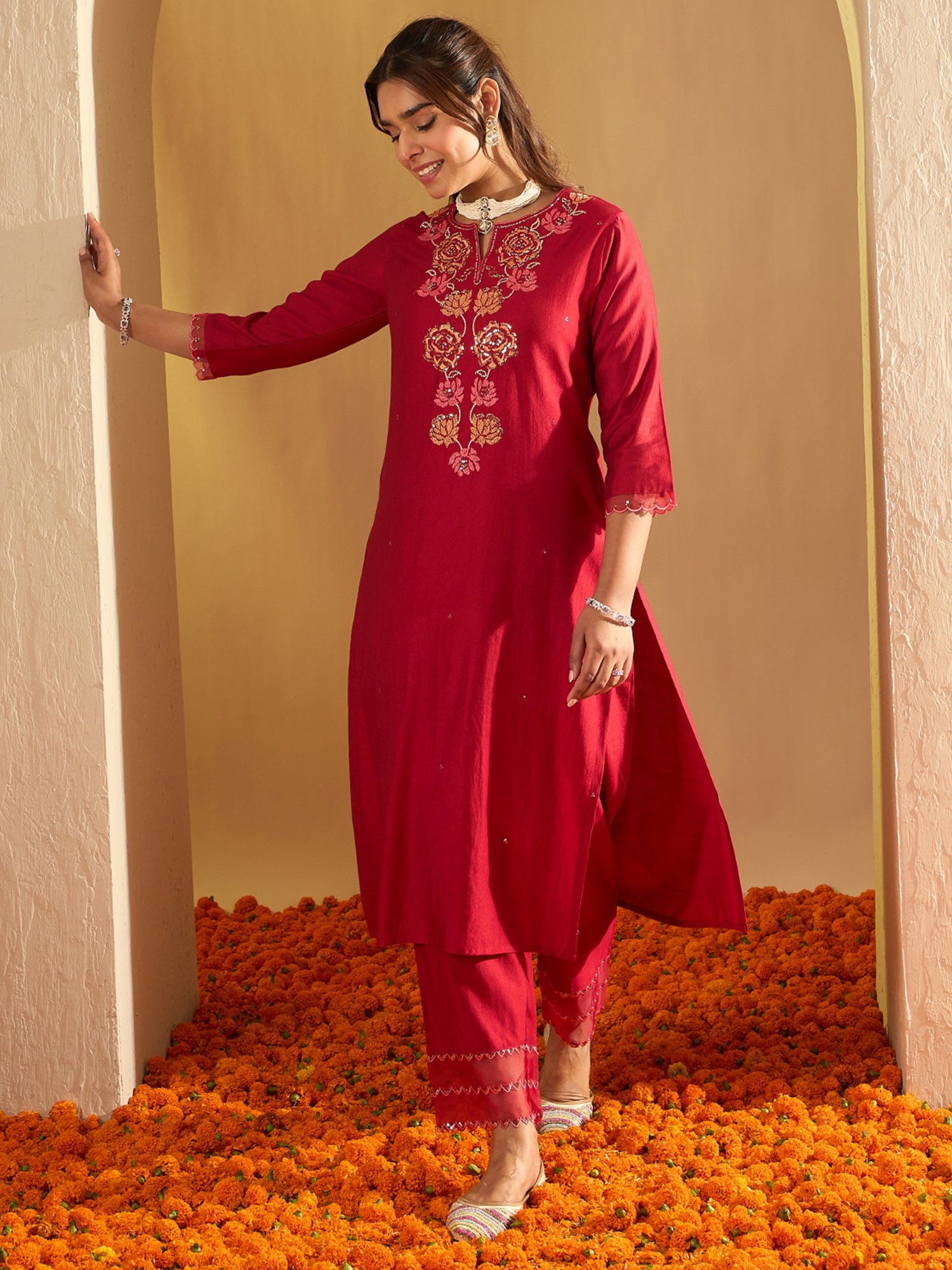 indo era, suit, kurta set for women, indo era kurta, kurta sets for ladies, summer dresses for women, 3 piece suit, cotton kurta set for women, new arrivals, women kurti plazo set, women in suit, kurta suit, floral kurta, short suit, spring summer, Red suit