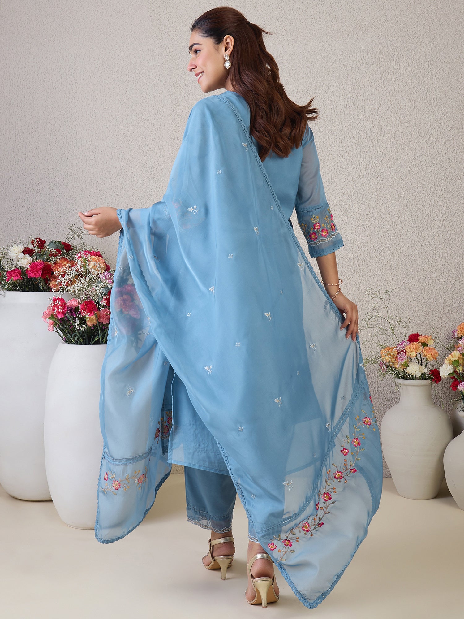 indo era, suit, kurta set for women, indo era kurta, kurta sets for ladies, summer dresses for women, 3 piece suit, cotton kurta set for women, new arrivals, women kurti plazo set, women in suit, kurta suit, floral kurta, short suit, spring summer, Blue suit