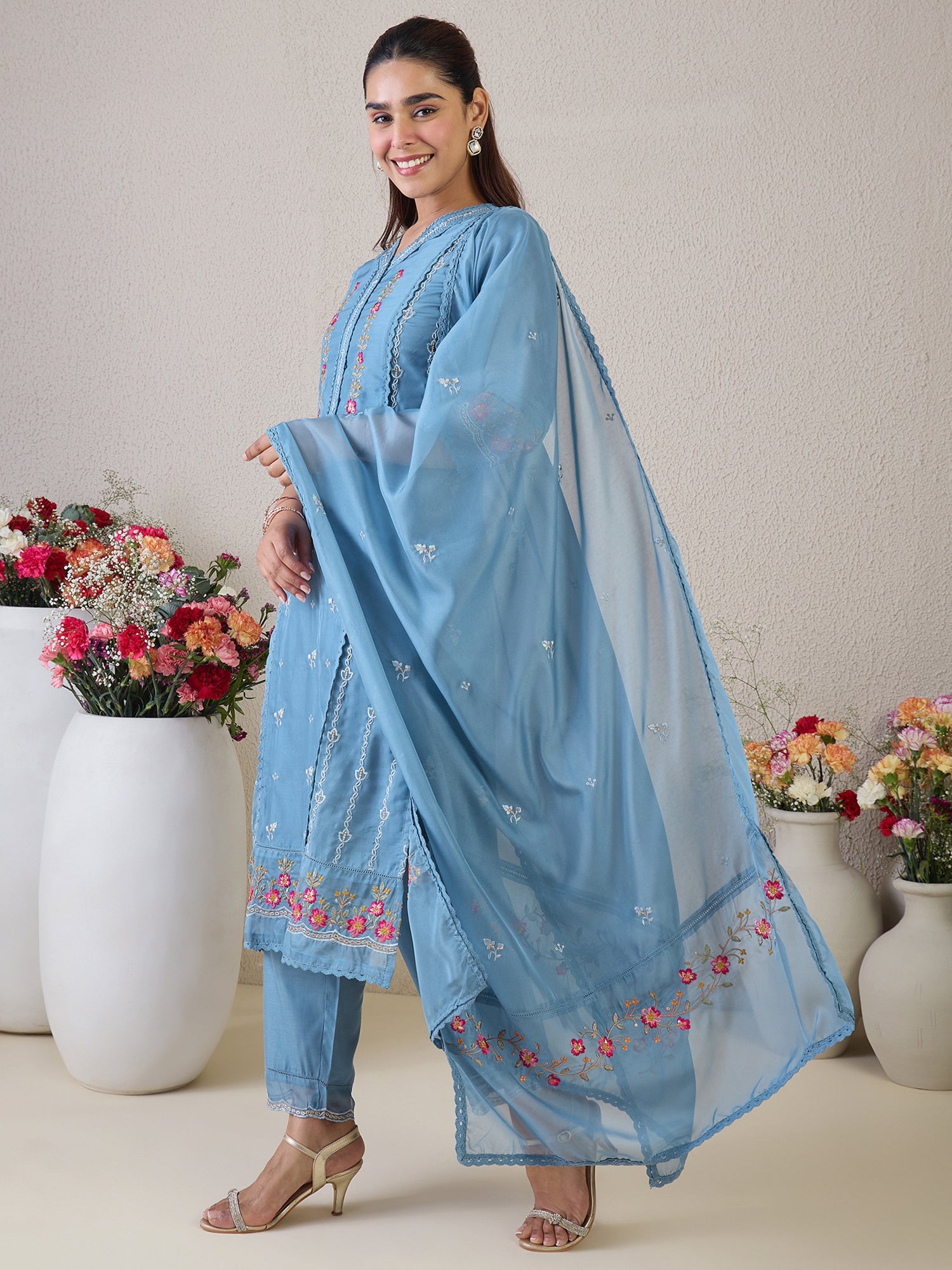 indo era, suit, kurta set for women, indo era kurta, kurta sets for ladies, summer dresses for women, 3 piece suit, cotton kurta set for women, new arrivals, women kurti plazo set, women in suit, kurta suit, floral kurta, short suit, spring summer, Blue suit