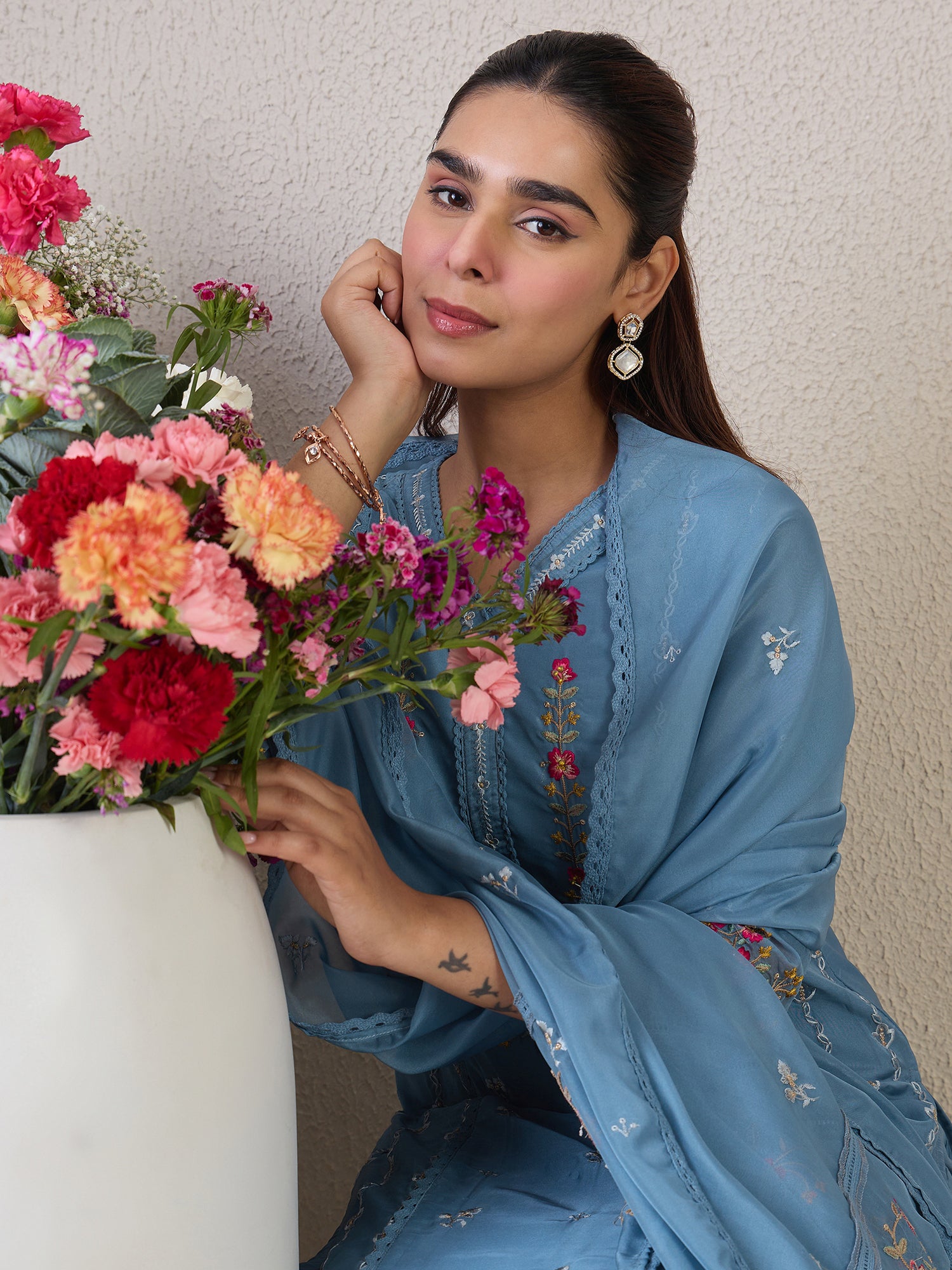 indo era, suit, kurta set for women, indo era kurta, kurta sets for ladies, summer dresses for women, 3 piece suit, cotton kurta set for women, new arrivals, women kurti plazo set, women in suit, kurta suit, floral kurta, short suit, spring summer, Blue suit