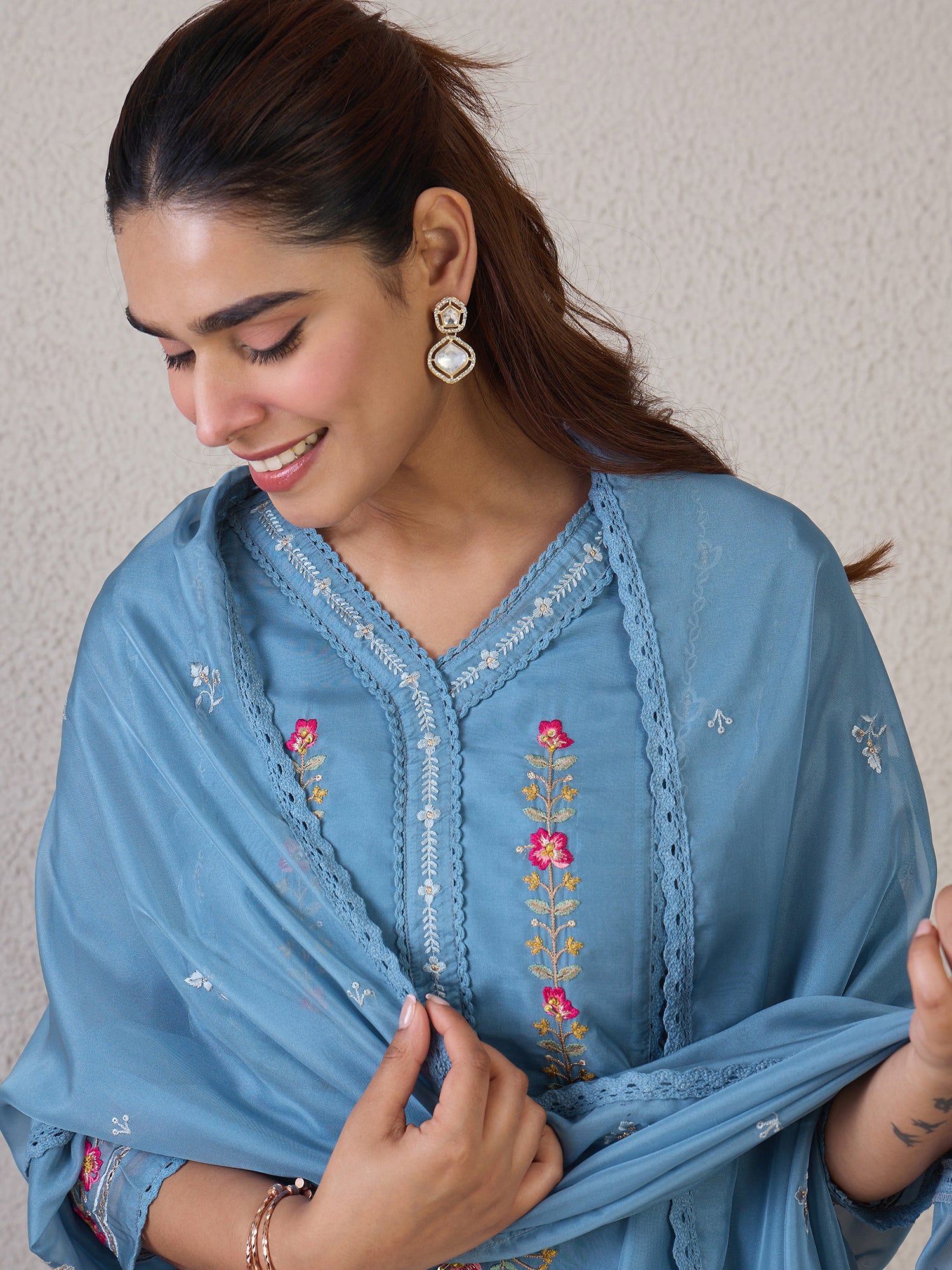 indo era, suit, kurta set for women, indo era kurta, kurta sets for ladies, summer dresses for women, 3 piece suit, cotton kurta set for women, new arrivals, women kurti plazo set, women in suit, kurta suit, floral kurta, short suit, spring summer, Blue suit