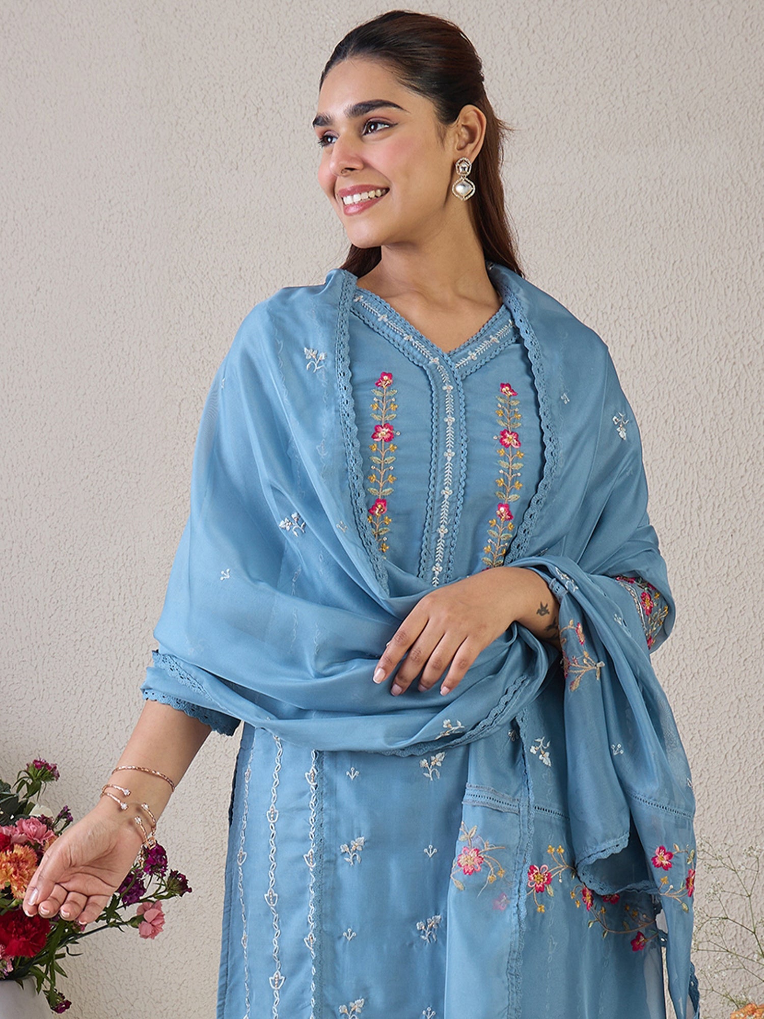 indo era, suit, kurta set for women, indo era kurta, kurta sets for ladies, summer dresses for women, 3 piece suit, cotton kurta set for women, new arrivals, women kurti plazo set, women in suit, kurta suit, floral kurta, short suit, spring summer, Blue suit