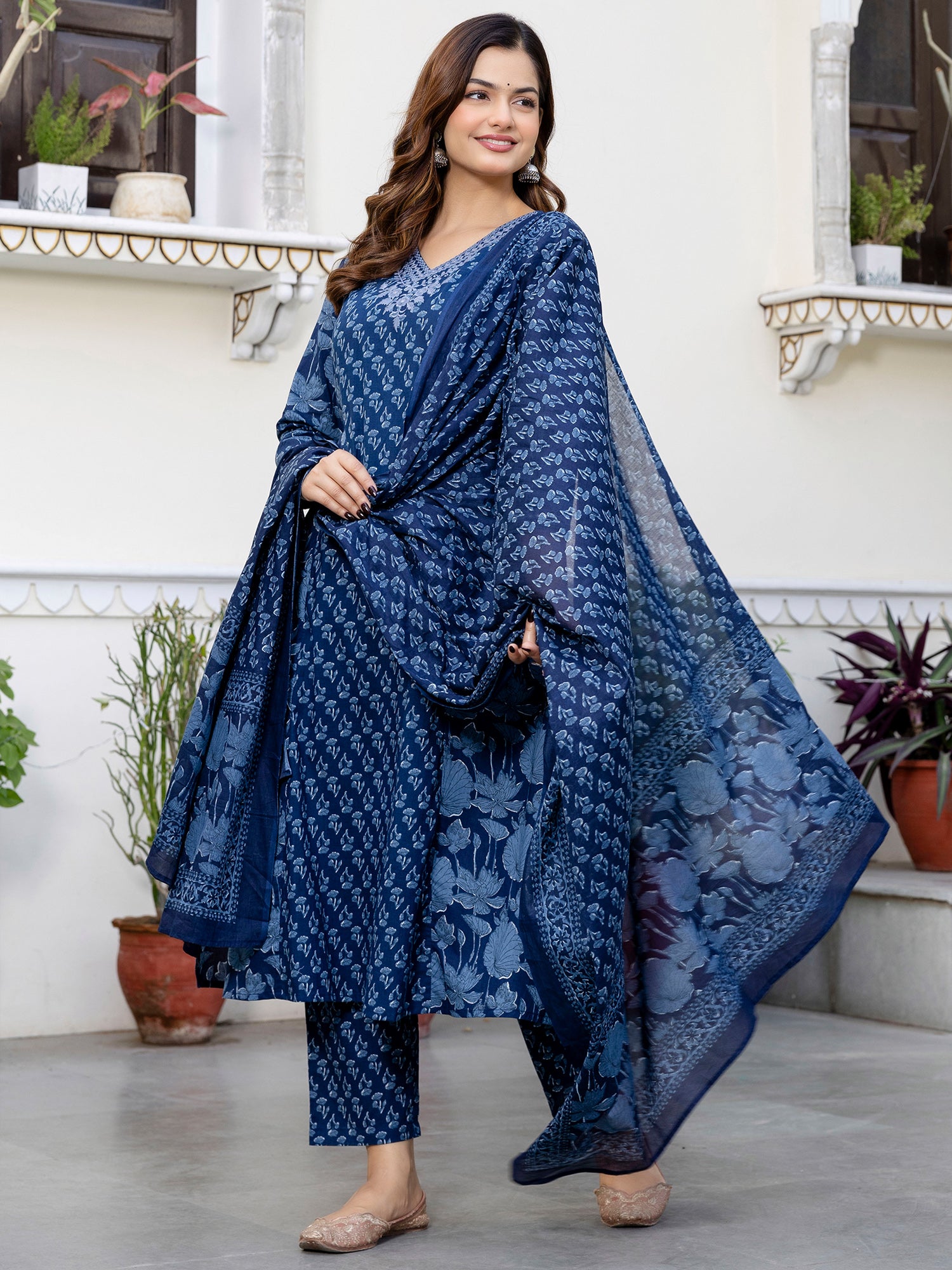 indo era, suit, kurta set for women, indo era kurta, kurta sets for ladies, summer dresses for women, 3 piece suit, cotton kurta set for women, new arrivals, women kurti plazo set, women in suit, kurta suit, floral kurta, short suit, spring summer, Blue suit