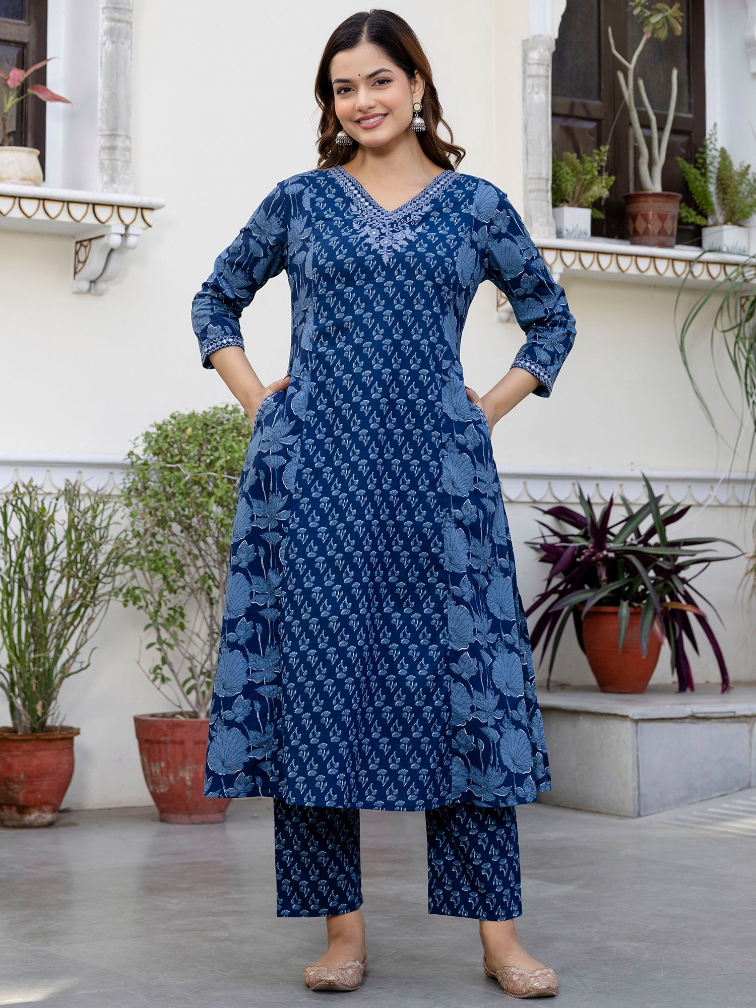 indo era, suit, kurta set for women, indo era kurta, kurta sets for ladies, summer dresses for women, 3 piece suit, cotton kurta set for women, new arrivals, women kurti plazo set, women in suit, kurta suit, floral kurta, short suit, spring summer, Blue suit