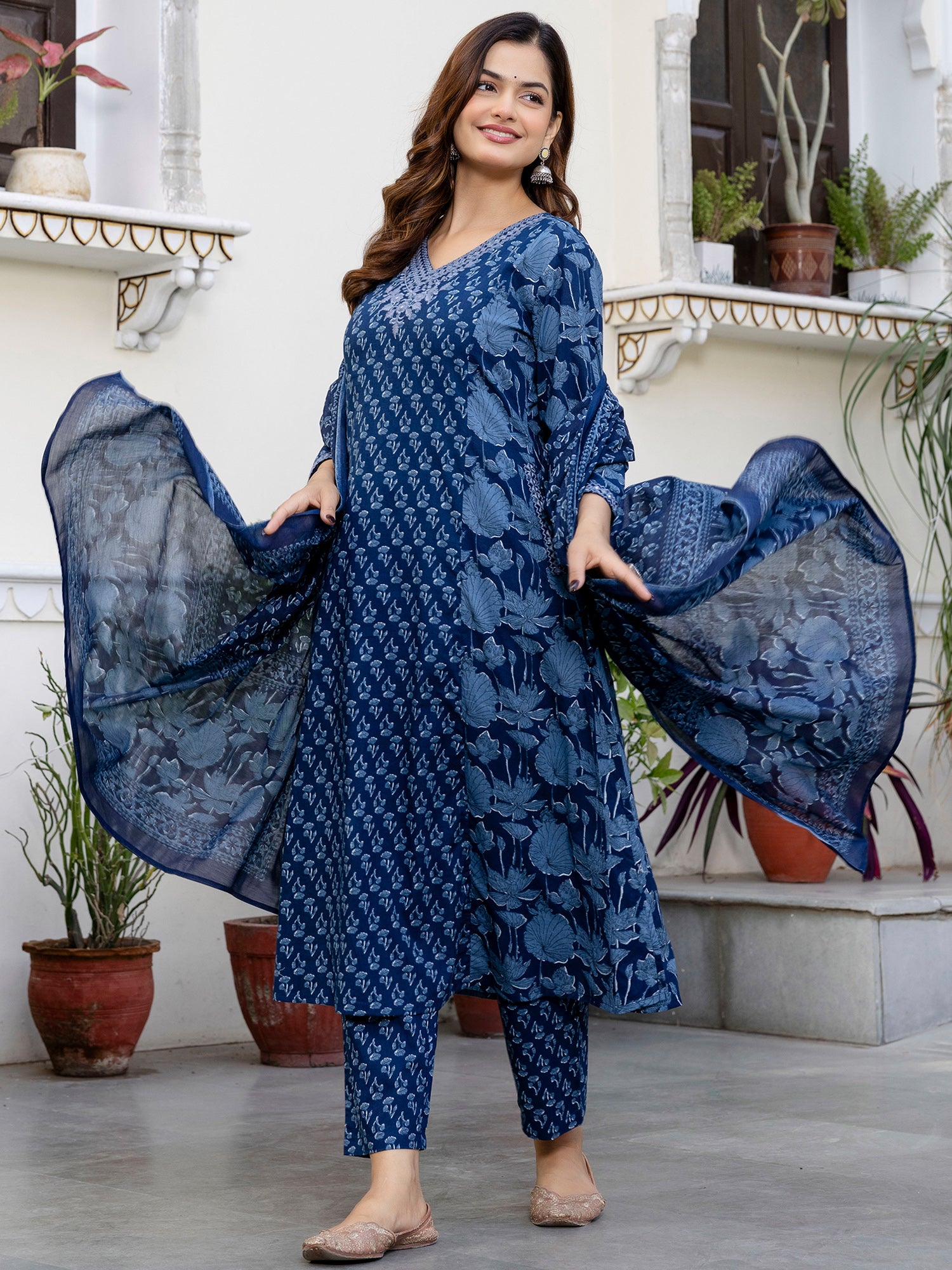 indo era, suit, kurta set for women, indo era kurta, kurta sets for ladies, summer dresses for women, 3 piece suit, cotton kurta set for women, new arrivals, women kurti plazo set, women in suit, kurta suit, floral kurta, short suit, spring summer, Blue suit