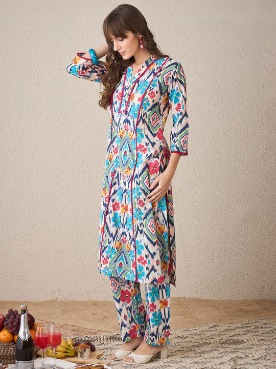 Indo Era Multi Printed Straight Kurta Trousers set