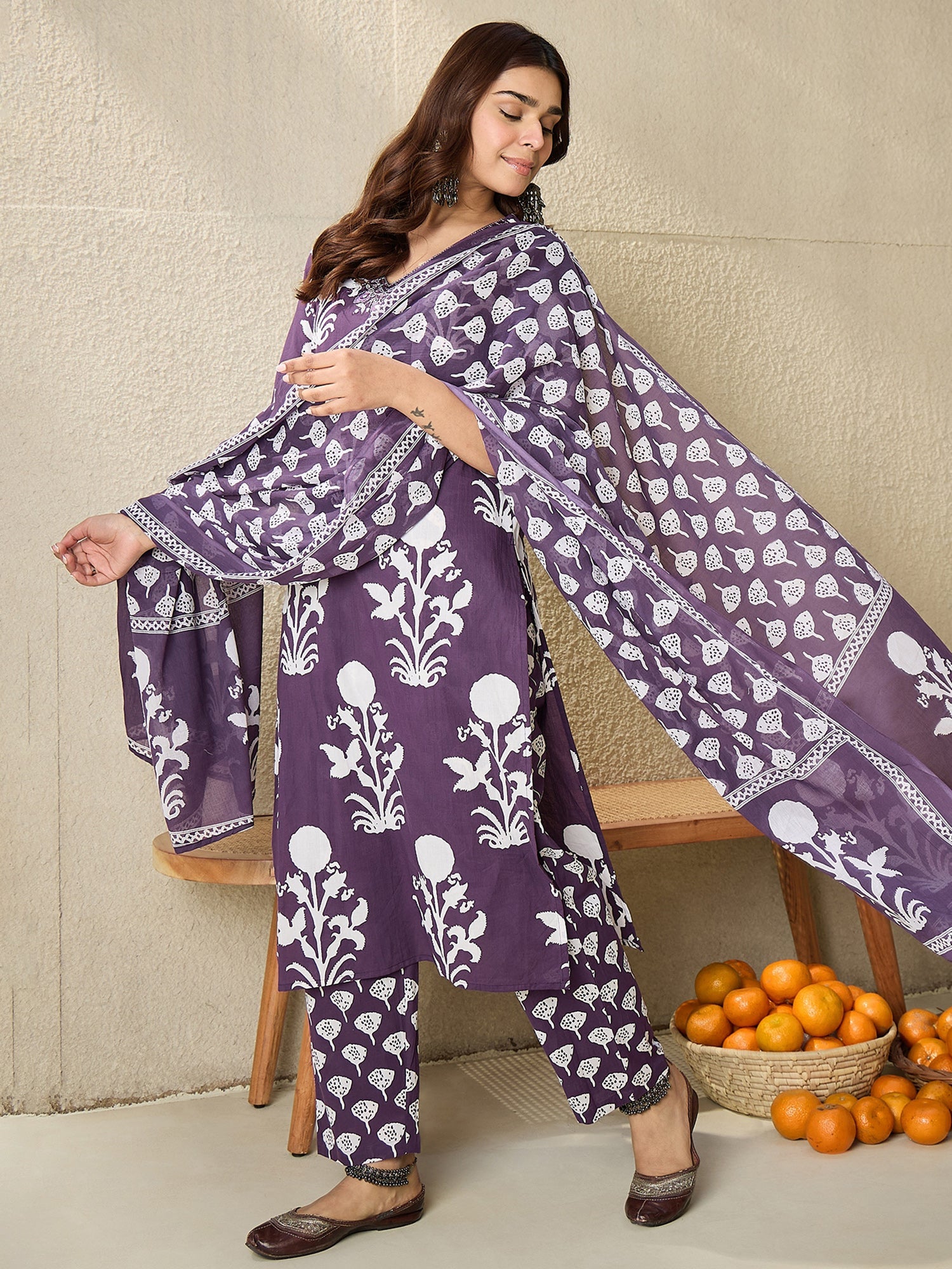 indo era, suit, kurta set for women, indo era kurta, kurta sets for ladies, summer dresses for women, 3 piece suit, cotton kurta set for women, new arrivals, women kurti plazo set, women in suit, kurta suit, floral kurta, short suit, spring summer, Purple suit