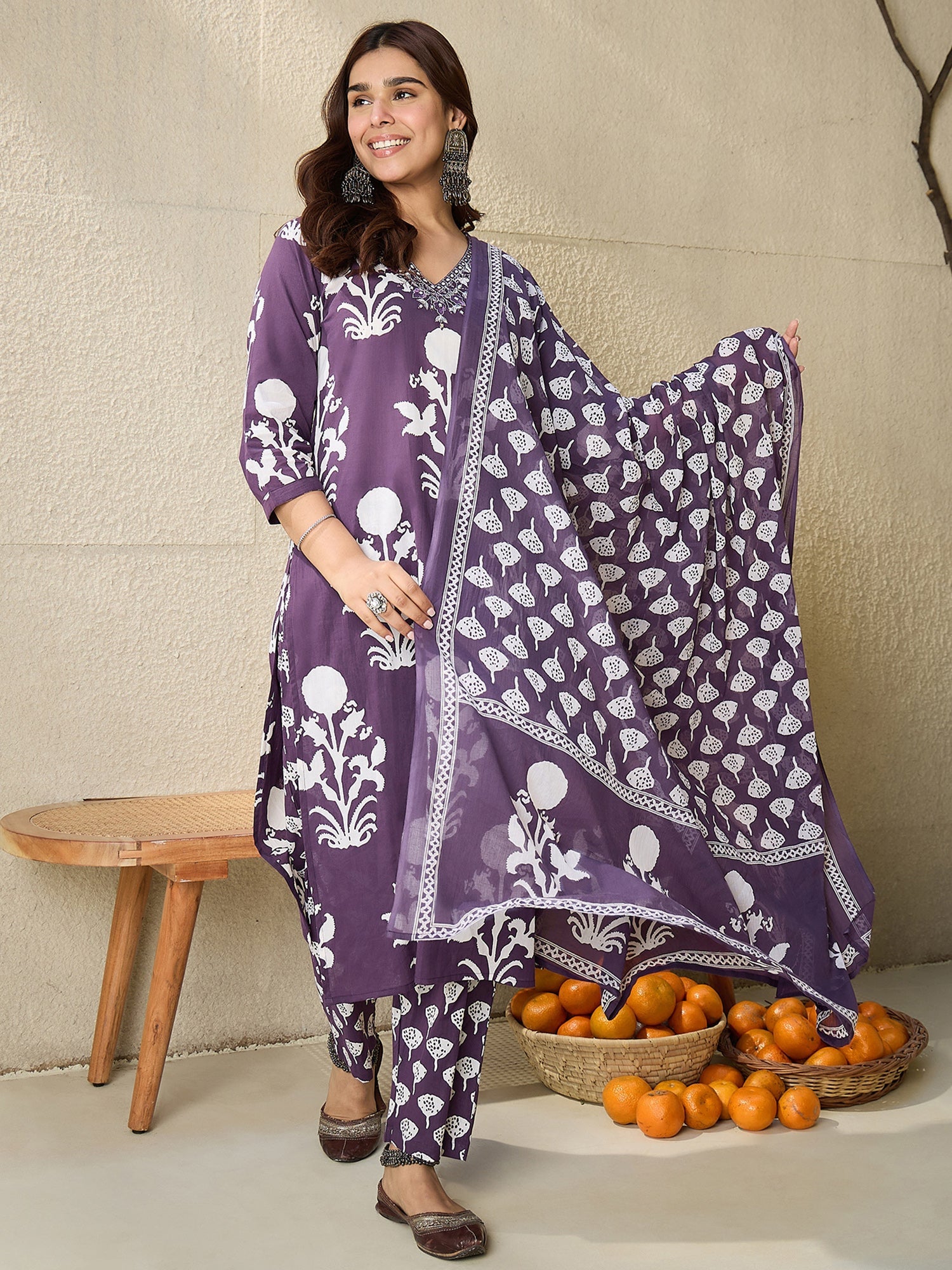 indo era, suit, kurta set for women, indo era kurta, kurta sets for ladies, summer dresses for women, 3 piece suit, cotton kurta set for women, new arrivals, women kurti plazo set, women in suit, kurta suit, floral kurta, short suit, spring summer, Purple suit