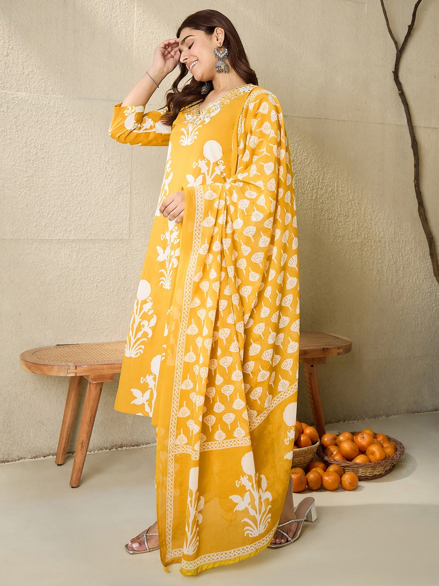 indo era, suit, kurta set for women, indo era kurta, kurta sets for ladies, summer dresses for women, 3 piece suit, cotton kurta set for women, new arrivals, women kurti plazo set, women in suit, kurta suit, floral kurta, short suit, spring summer, Mustard suit