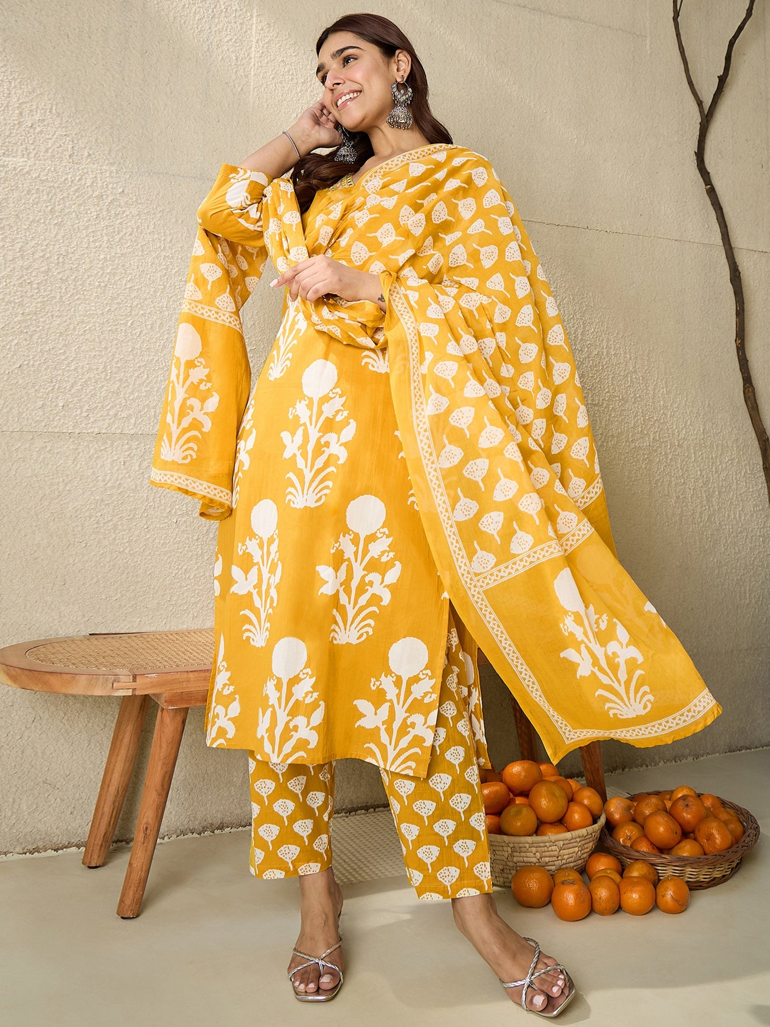 indo era, suit, kurta set for women, indo era kurta, kurta sets for ladies, summer dresses for women, 3 piece suit, cotton kurta set for women, new arrivals, women kurti plazo set, women in suit, kurta suit, floral kurta, short suit, spring summer, Mustard suit
