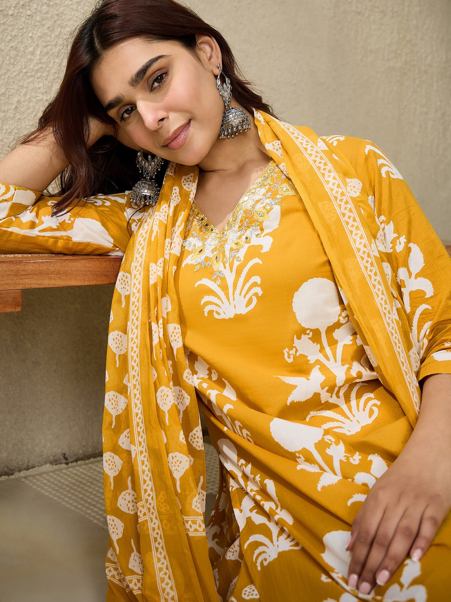 indo era, suit, kurta set for women, indo era kurta, kurta sets for ladies, summer dresses for women, 3 piece suit, cotton kurta set for women, new arrivals, women kurti plazo set, women in suit, kurta suit, floral kurta, short suit, spring summer, Mustard suit