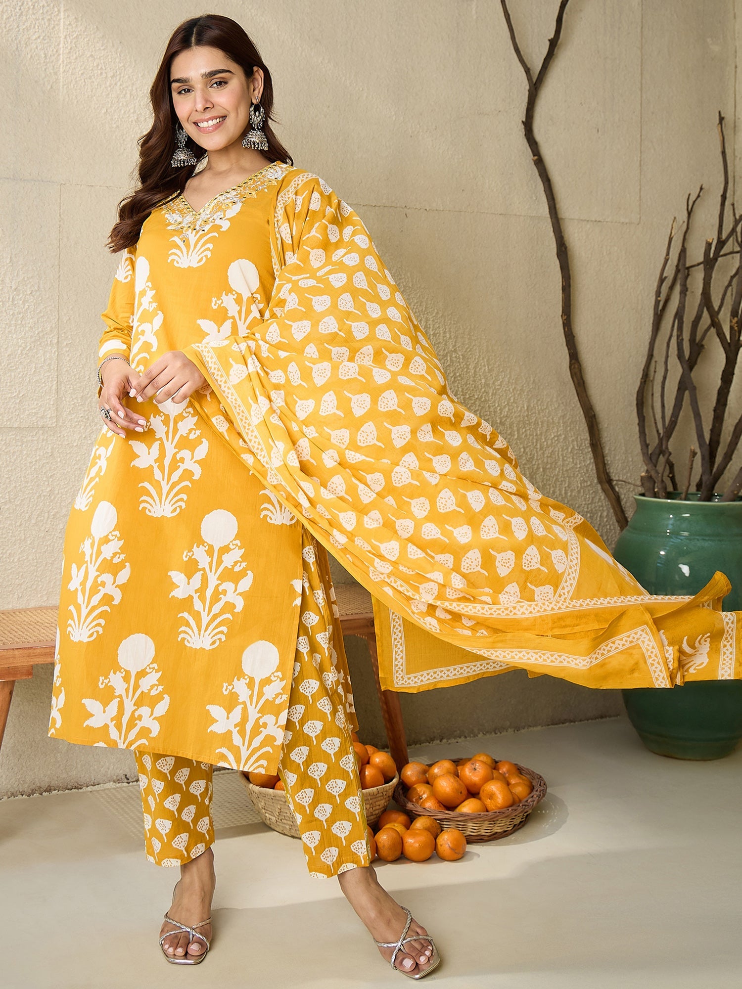 indo era, suit, kurta set for women, indo era kurta, kurta sets for ladies, summer dresses for women, 3 piece suit, cotton kurta set for women, new arrivals, women kurti plazo set, women in suit, kurta suit, floral kurta, short suit, spring summer, Mustard suit