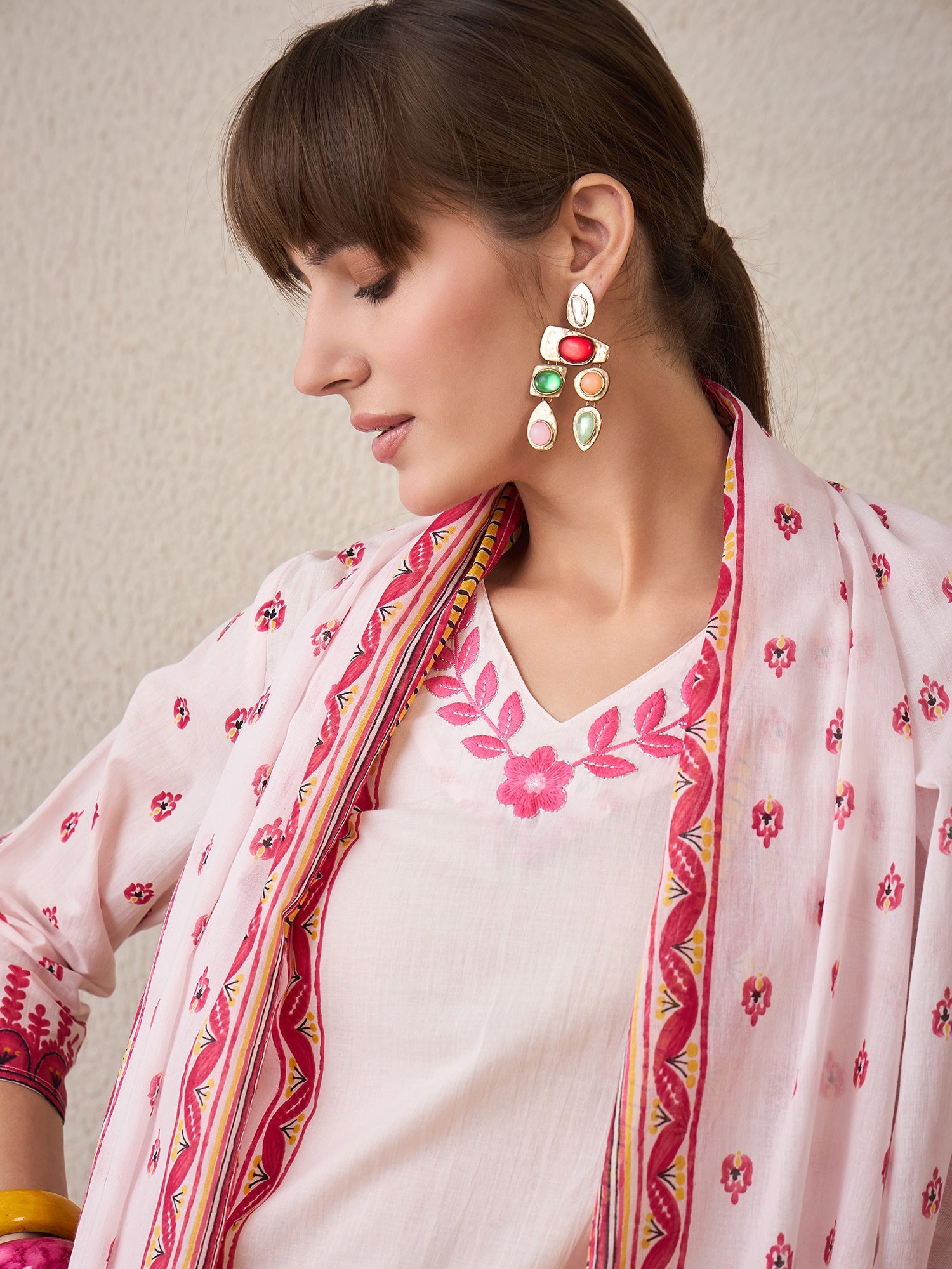 indo era, suit, kurta set for women, indo era kurta, kurta sets for ladies, summer dresses for women, 3 piece suit, cotton kurta set for women, new arrivals, women kurti plazo set, women in suit, kurta suit, floral kurta, short suit, spring summer, Pink suit